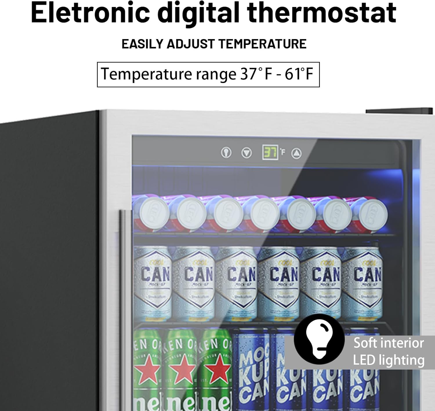 145 Can Mini Fridge - 4.5 Cu.Ft Beverage Refrigerator with Reversible Glass Door for Soda Wine Beer, Adjustable Temperature Control for Home Office Bar, Silvery(40-61 ℉)