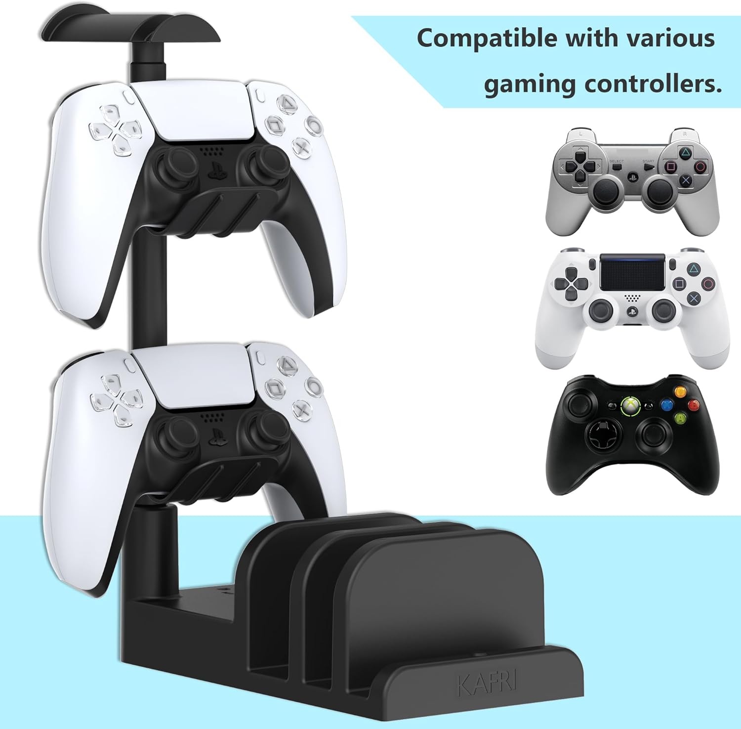 KAFRI Headphone and Controller Stand with USB A&C Charger, Desk Gaming Accessories Headset Holder with USB Charging Port and 2 AC Outlets, Switch/Phone Storage Organizer, Gamer Gift for Men Boyfriend