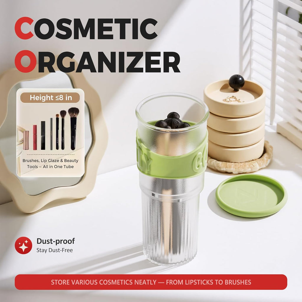 Li&Zhao Makeup Brush Holder with Lid - Makeup Brush Organizer Plastic Makeup Brush Holder for Vanity Expandable Makeup Brush Cup Pencil Holder for Desk Pen Holders for Desktop Countertop Bathroom