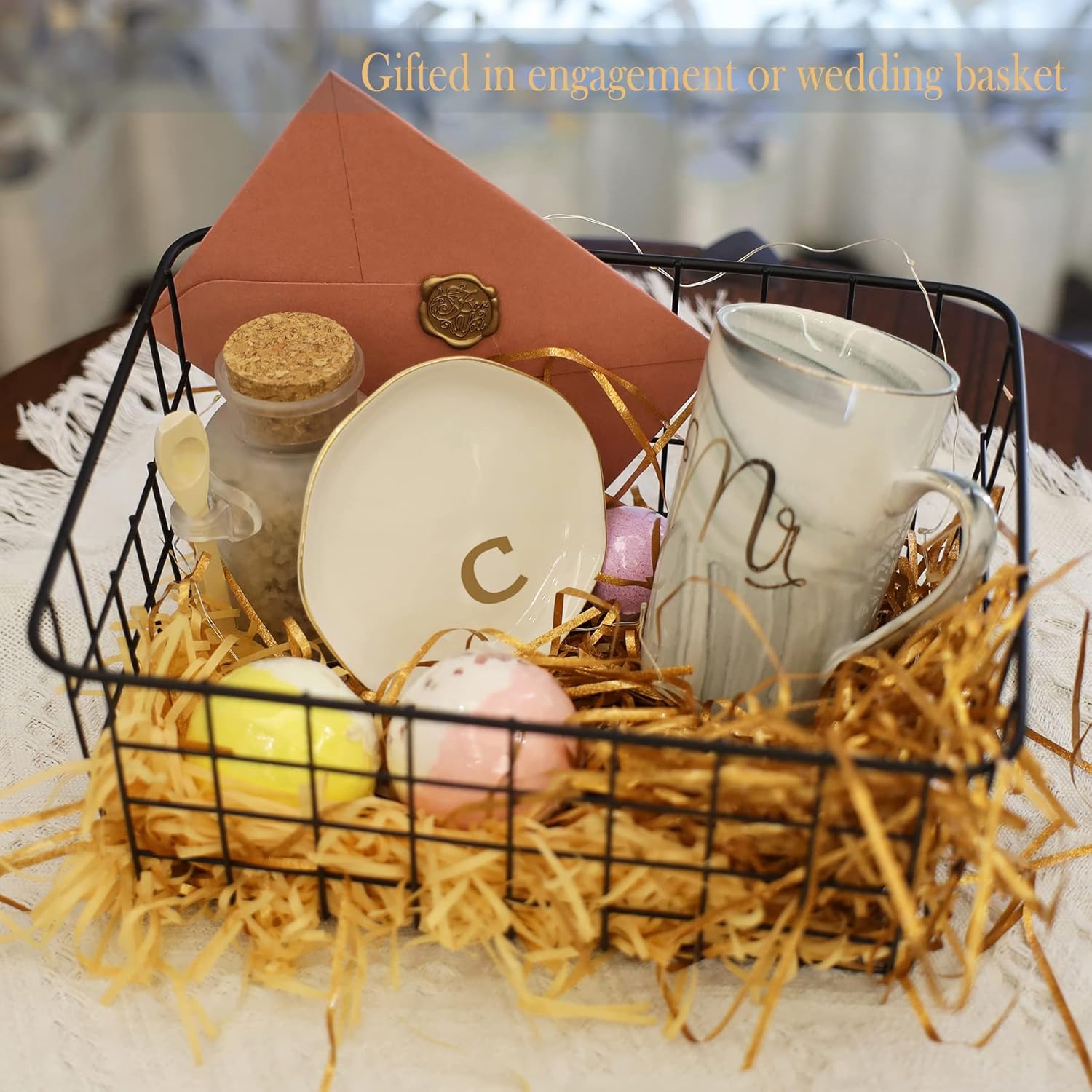 Initials Ring Dish Jewery Tray with personalized C-Monogrammed Gifts Wedding Engagement for Women Friends sister,Ceramic White