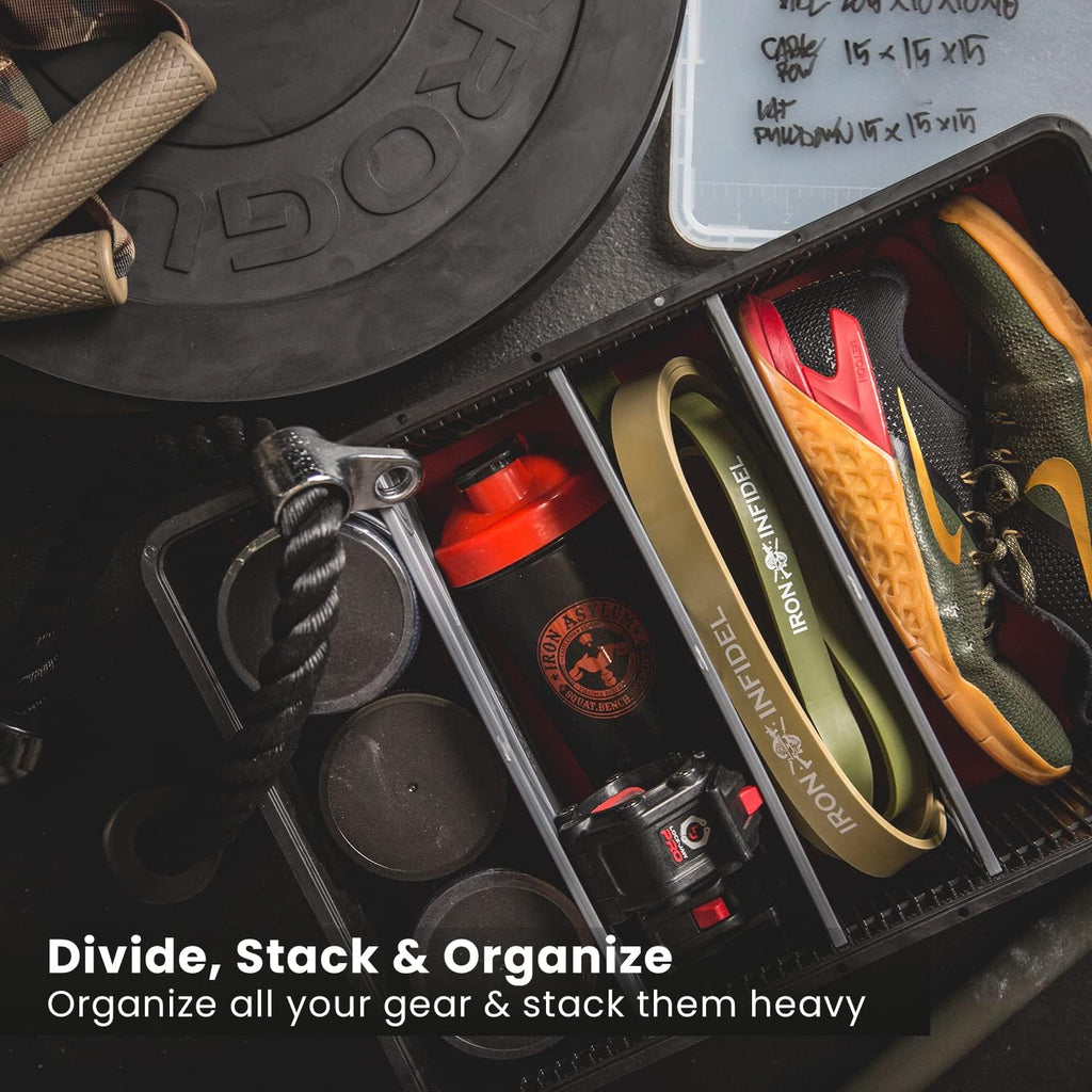 SIDIO CRATE Pro Pack - Two Full Size and One Half Size Heavy Duty Stackable Storage Bins, Totes and Containers with Lids and Dividers - Durable Organizer for Home, Office, Garage, and Outdoor Use