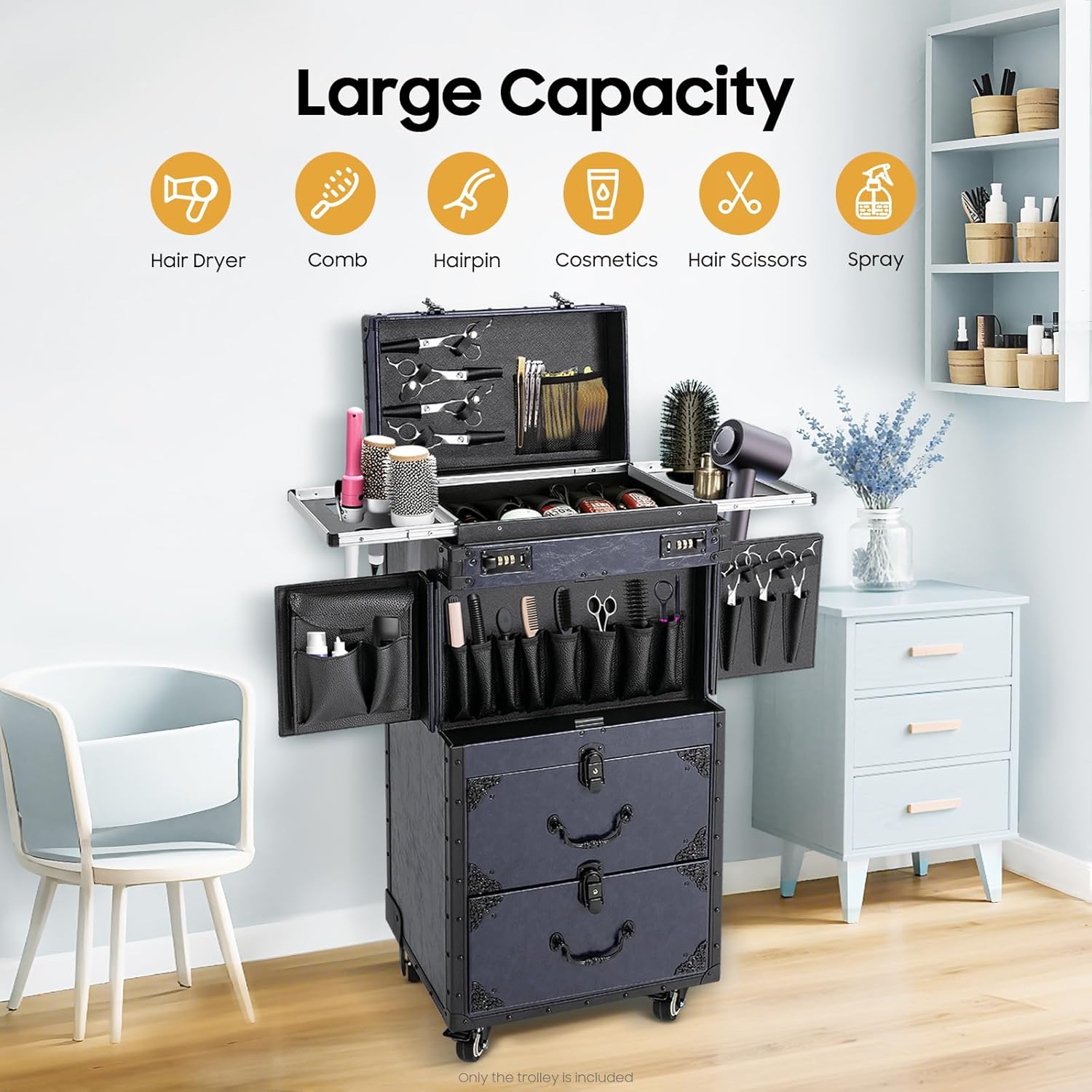 Cosmetic Train Case,Makeup Organizer Travel Case with Multiple Compartments,Rolling Makeup Case,Professional Makeup Casewith Wheels for Make-up Artists