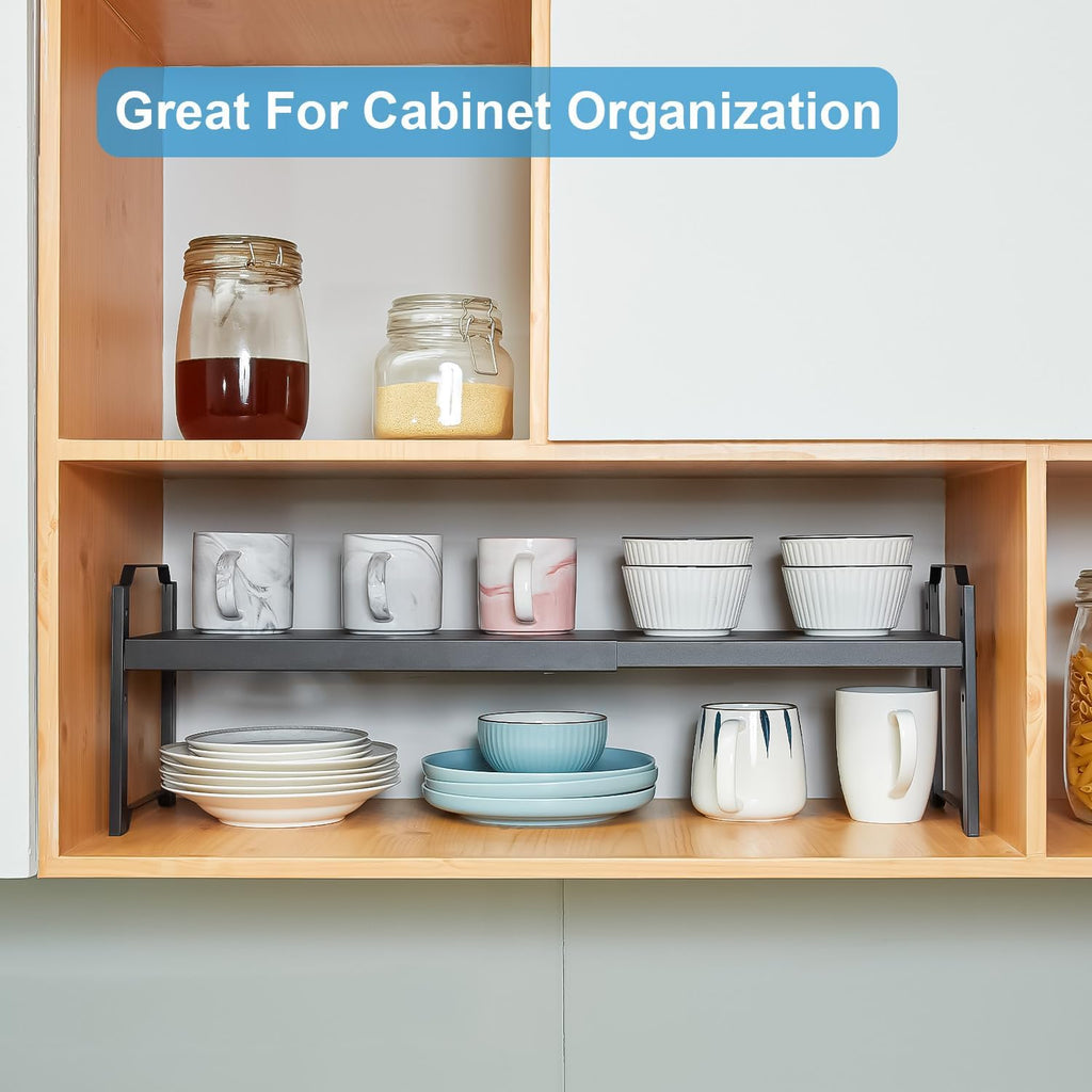 1 Pack Expandable Cabinet Countertop Shelves, Stackable Shelves Organizers for Kitchen Cabinet Countertop Storage, Adjustable Counter Cupboard Pantry Organizer Shelf Rack Stand, Length:25.5"