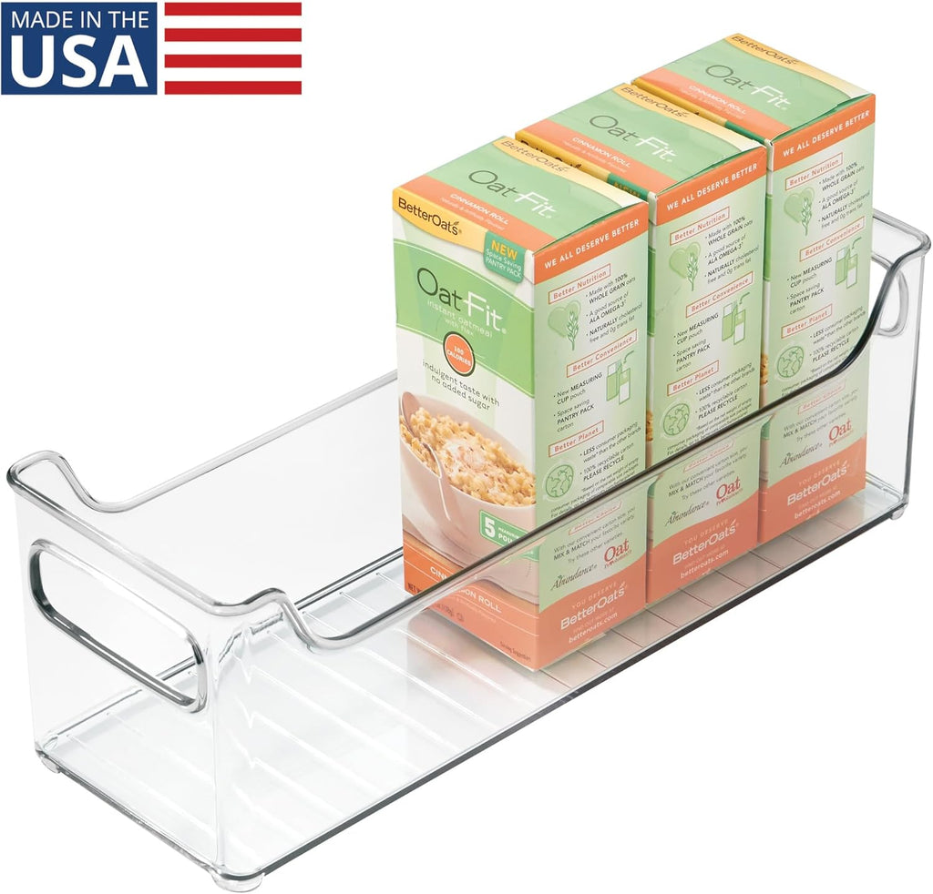 InterDesign iDesign Stackable Plastic Pantry Bin with Handles for Cabinets or Fridge, Clear, Made in USA (Pack of 4)
