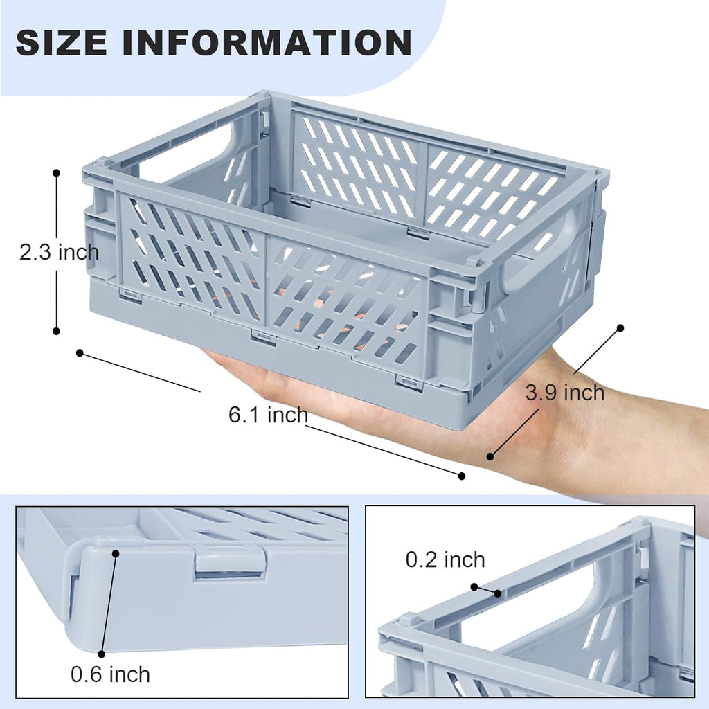Small Pastel Plastic Storage Bins 2Pcs Foldable Pastel Crates Plastic Basket Colorful Storage Containers Baskets for Classroom Kitchen Office Bedroom Desktop Home Decor (Blue 5.8" x 3.8" x 2.2")