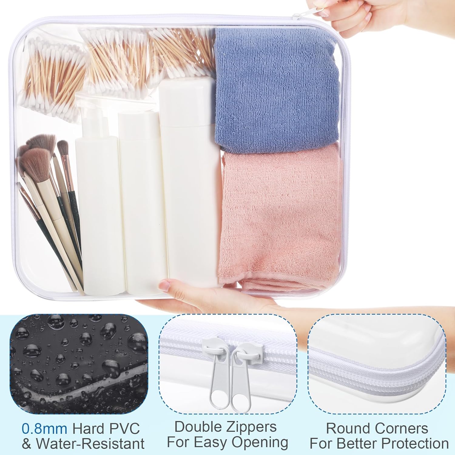 Sanwuta 6 Pcs Clear Hard Zipper Case Hard Plastic Zipper Pouches Transparent Makeup Bag Pencil Pouches for Travel Snacks Christmas Trinket Storage Organizer Box(White,13.78 x 11.81 x 2 Inch)
