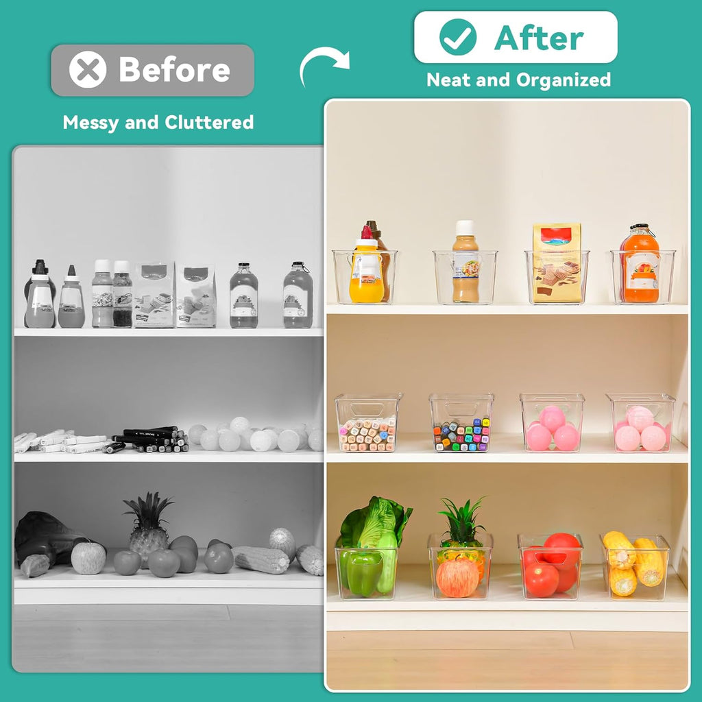 12 Pack Clear Plastic Storage Bins, Acrylic Pantry Organizer and Storage Bins, Fridge Organizer, Small Plastic Containers with Handles, CabinetOrganizer for Shelves,Snack,Refrigerator, Arts and Crafts
