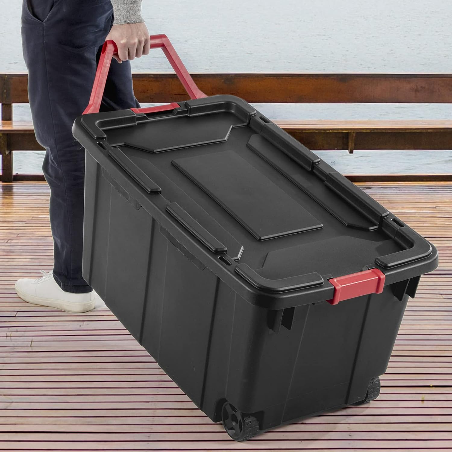 Storage Bins 40 Gallon Heavy-Duty Plastic Storage Bins, 2 Pack Container Totes with Durable Lid and Secure Latching Buckles, Stackable, Tough Storage Containers for Garage and Metal Rack Organizing