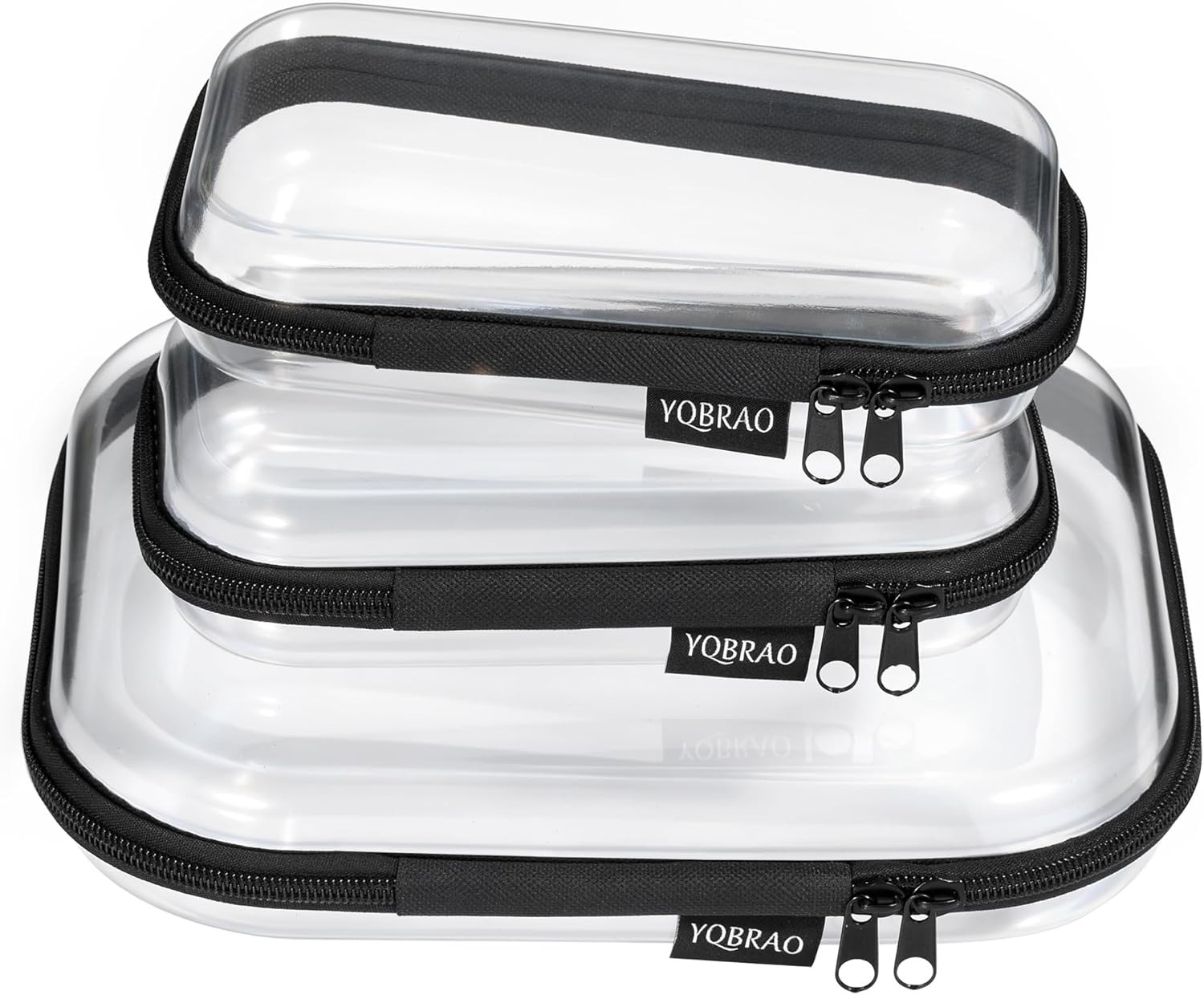 Clear Hard Shell Zipper Case 3 Pack, Hard Plastic Bag, Clear Travel Toiletry Pouch,Portable Cosmetic Bag with Zipper,Toy Storage Bins, Pencil Storage Organizer, Office Supplies Storage Case