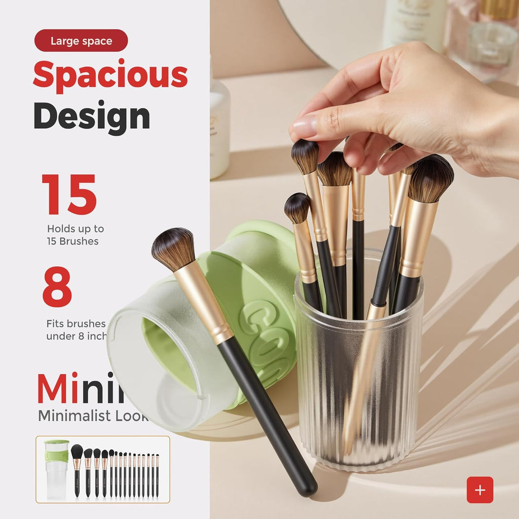 Li&Zhao Makeup Brush Holder with Lid - Makeup Brush Organizer Plastic Makeup Brush Holder for Vanity Expandable Makeup Brush Cup Pencil Holder for Desk Pen Holders for Desktop Countertop Bathroom