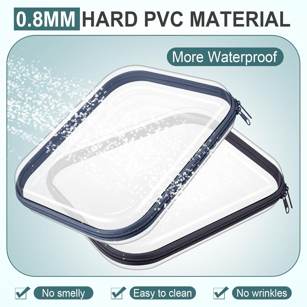 Sanwuta 6 Pcs Clear Hard Zipper Case Hard Plastic Zipper Pouches Transparent Makeup Bag Pencil Pouches for Travel Snacks Christmas Trinket Storage Organizer Box(Blue-green,9.84 x 7.87 x 2 Inch)