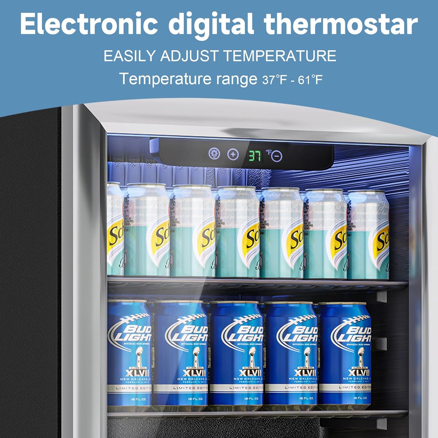 1.7 Cu.Ft Mini Fridge for 76 Cans, Beverage Refrigerator with Glass Door and Digital Display, Small Drink Fridge for Soda, Beer, or Wine, Adjustable Shelves, Compact Fridge for Bedroom Office