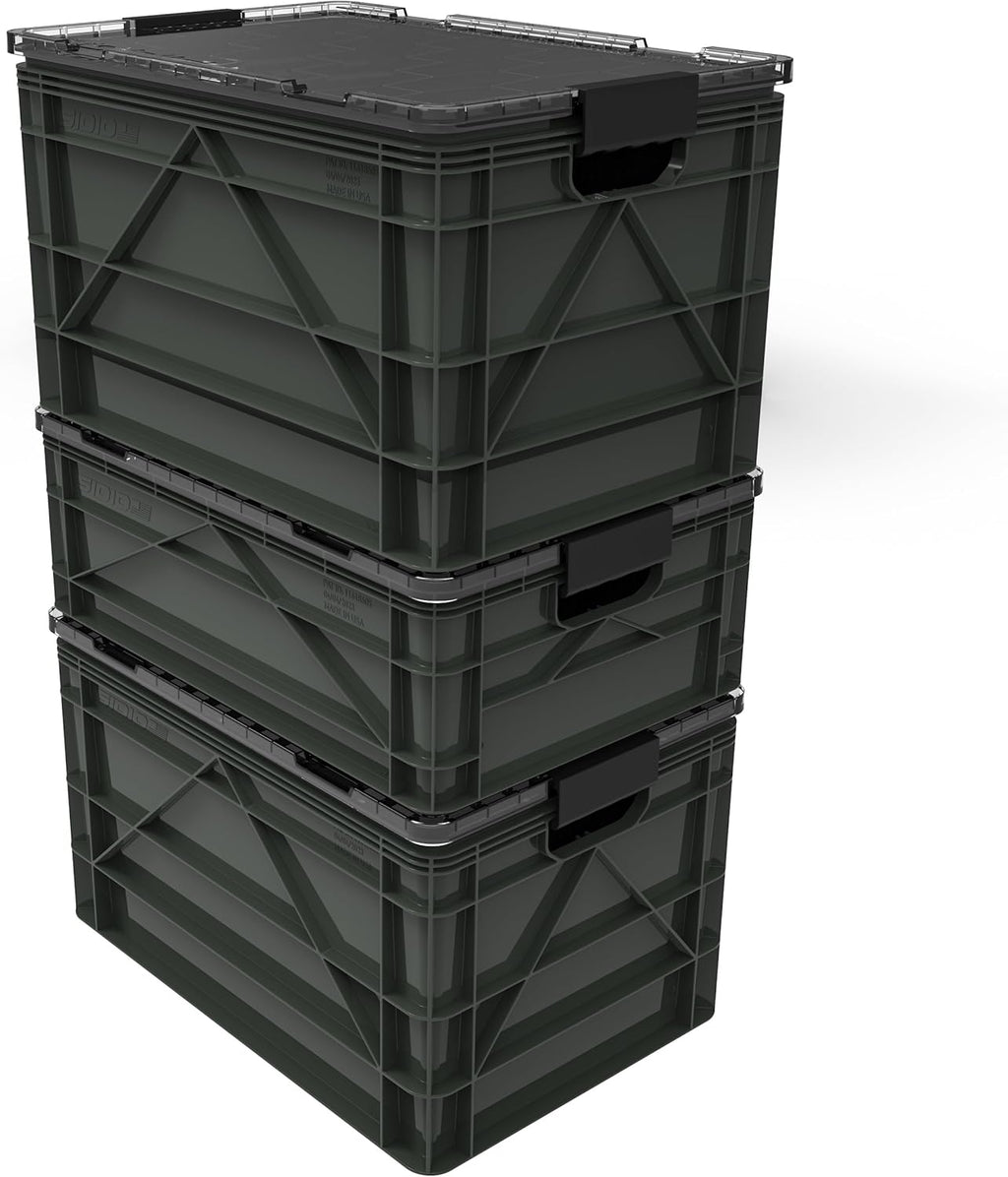 SIDIO CRATE Pro Pack - Two Full Size and One Half Size Heavy Duty Stackable Storage Bins, Totes and Containers with Lids and Dividers - Durable Organizer for Home, Office, Garage, and Outdoor Use