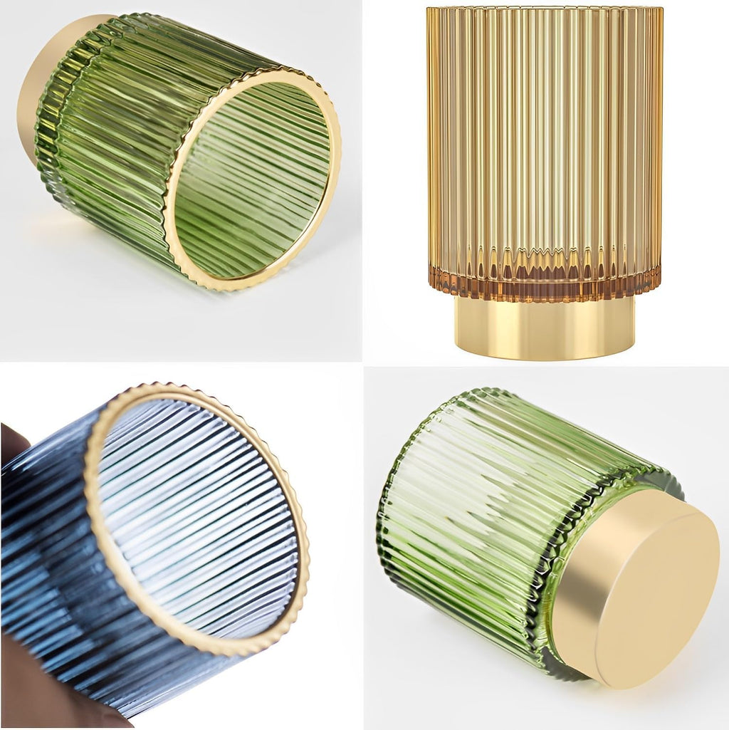 Makeup Brush Holder Organizer, Heavy Crystal Glass Brush Storage Holder, Vintage Cosmetic Make Up Bathroom Brushes Cup Pen Pencil Toothbrush Holder Striped Vase (Large (amber))