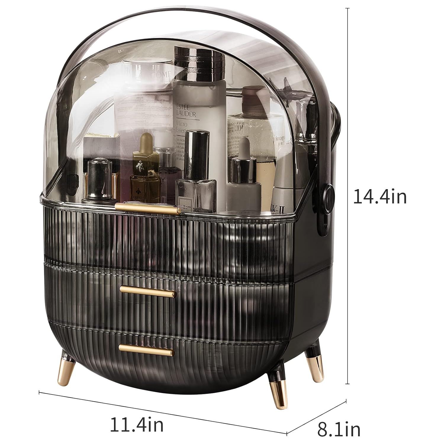 CANITORON Makeup Organizer,Large Capacity Skincare Organizer for Vanity,Cosmetic Organizer with 2 Drawers and Transparent Cover for Bedroom Countertop and Bathroom Countertop Storage.(Gray)