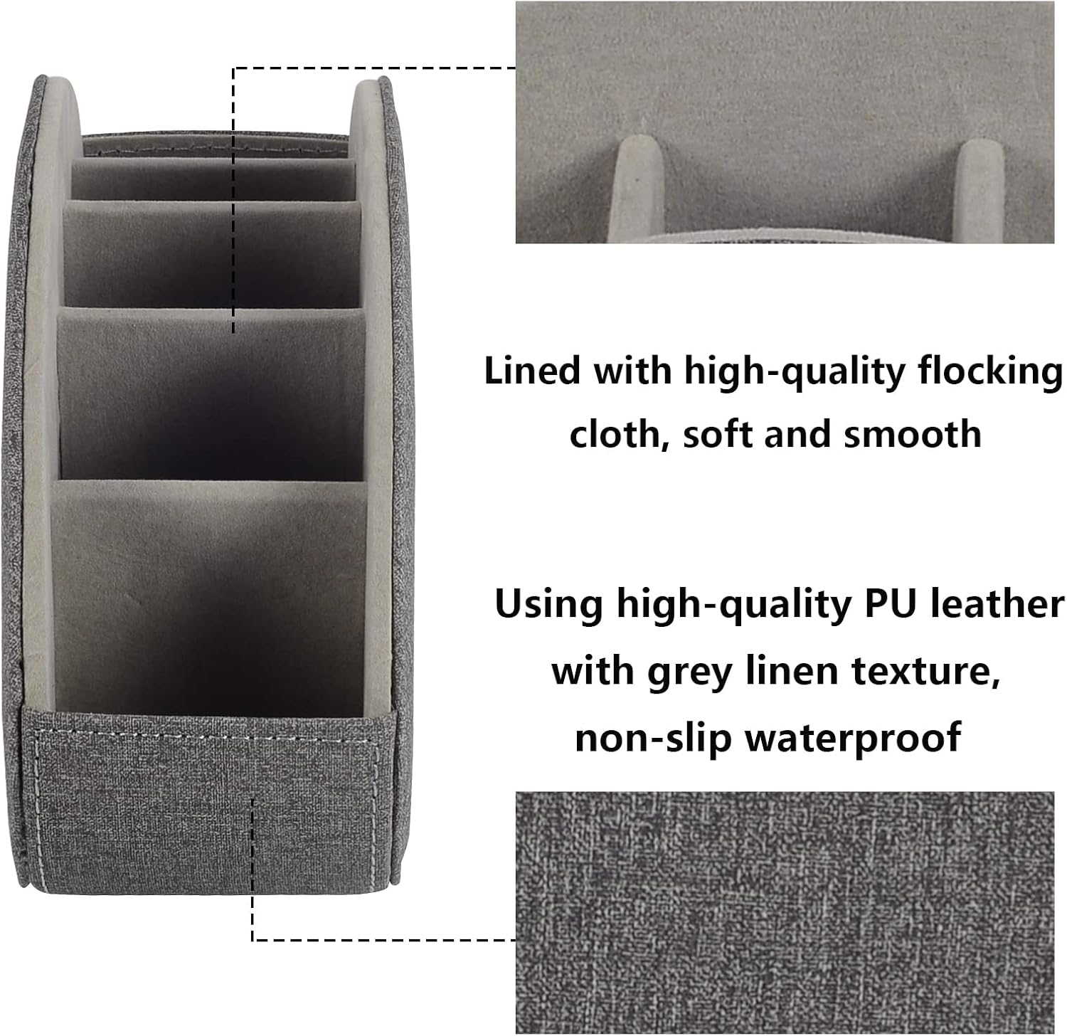 Remote Control Holder,TV Remote Caddy/Box with 5 Compartments,Bedside Table Organizer for Controller,Glasses,makeup brushes,jewelry and Media Player,Pen/Pencil Storage (Grey)