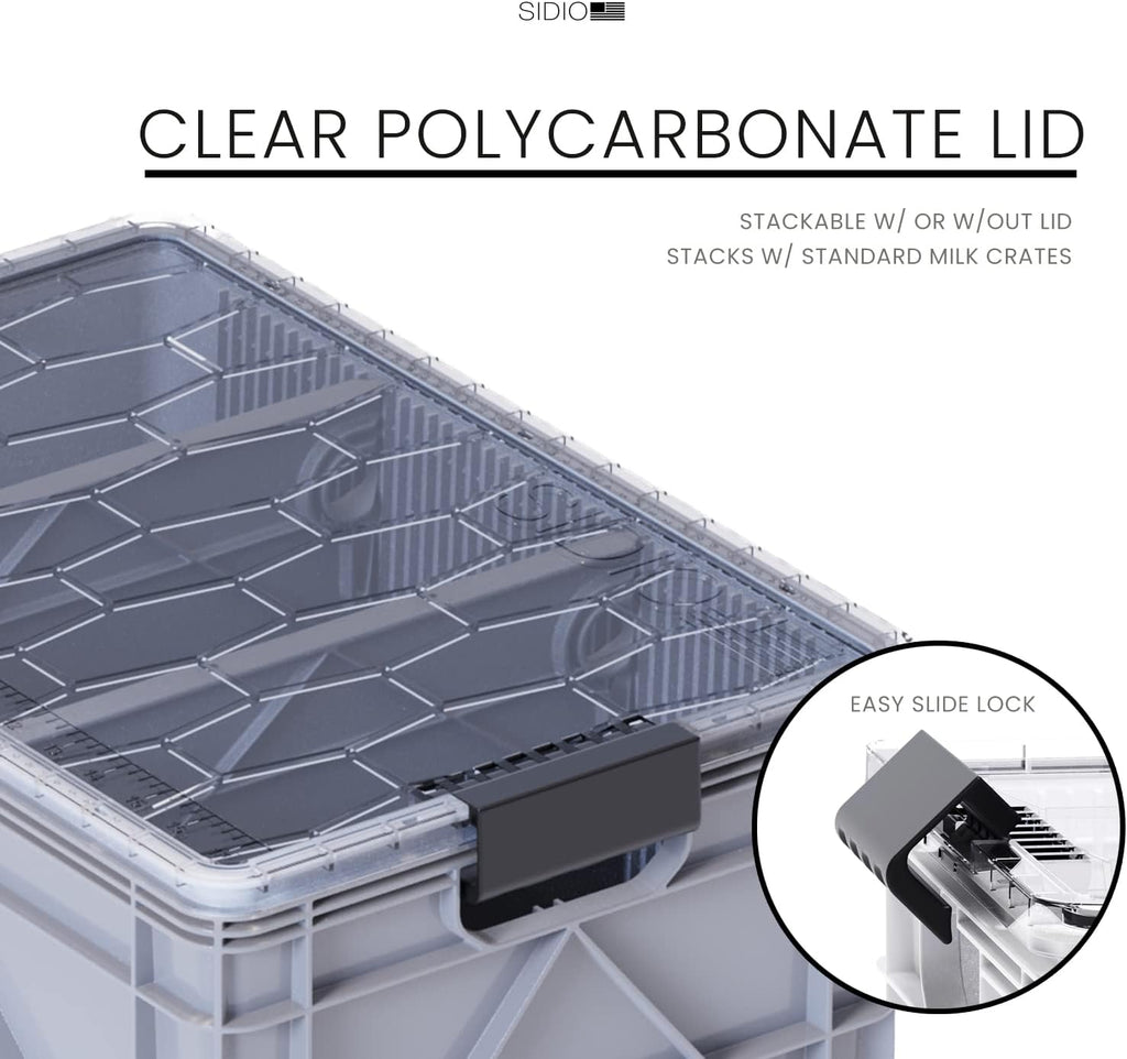 SIDIO CRATE Pro Pack - Two Full Size and One Half Size Heavy Duty Stackable Storage Bins, Totes, Containers with Lids and Dividers - Durable Organizer for Home, Office, Garage, and Outdoor Use - Gray