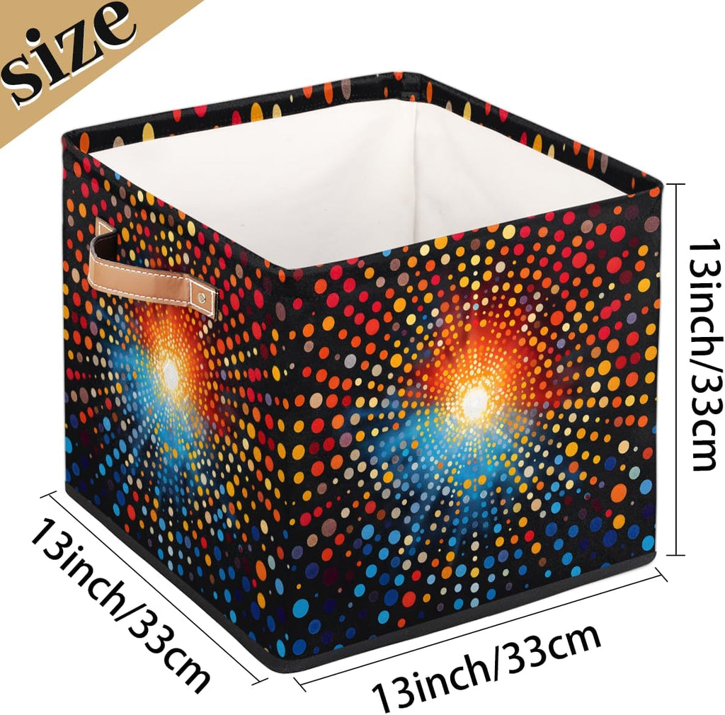 TropicalLife 13x13x13 Inch Large Fabric Storage Cube Colorful Polka Dots Foldable Storage Bin with Handles Organizer Boxes Cube Basket for Shelves Organizing Closet