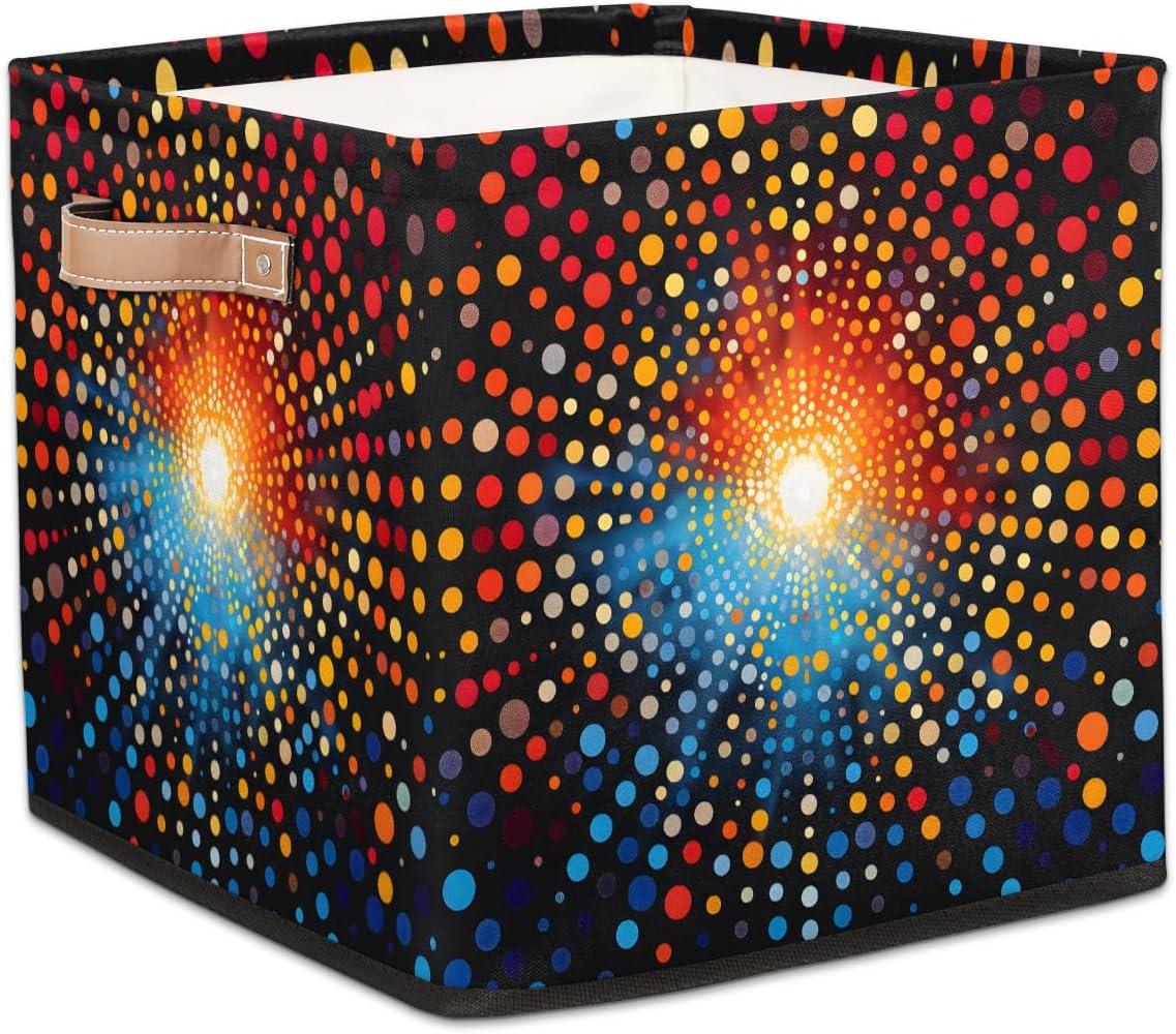 TropicalLife 13x13x13 Inch Large Fabric Storage Cube Colorful Polka Dots Foldable Storage Bin with Handles Organizer Boxes Cube Basket for Shelves Organizing Closet