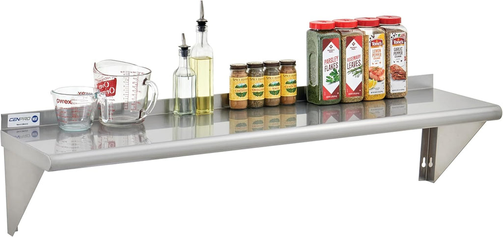 Commercial Wall Shelf - 345 lb. Weight Capacity, 48" W x 15" D, NSF Solid, Stainless Steel - 2/Pk (29N-233)