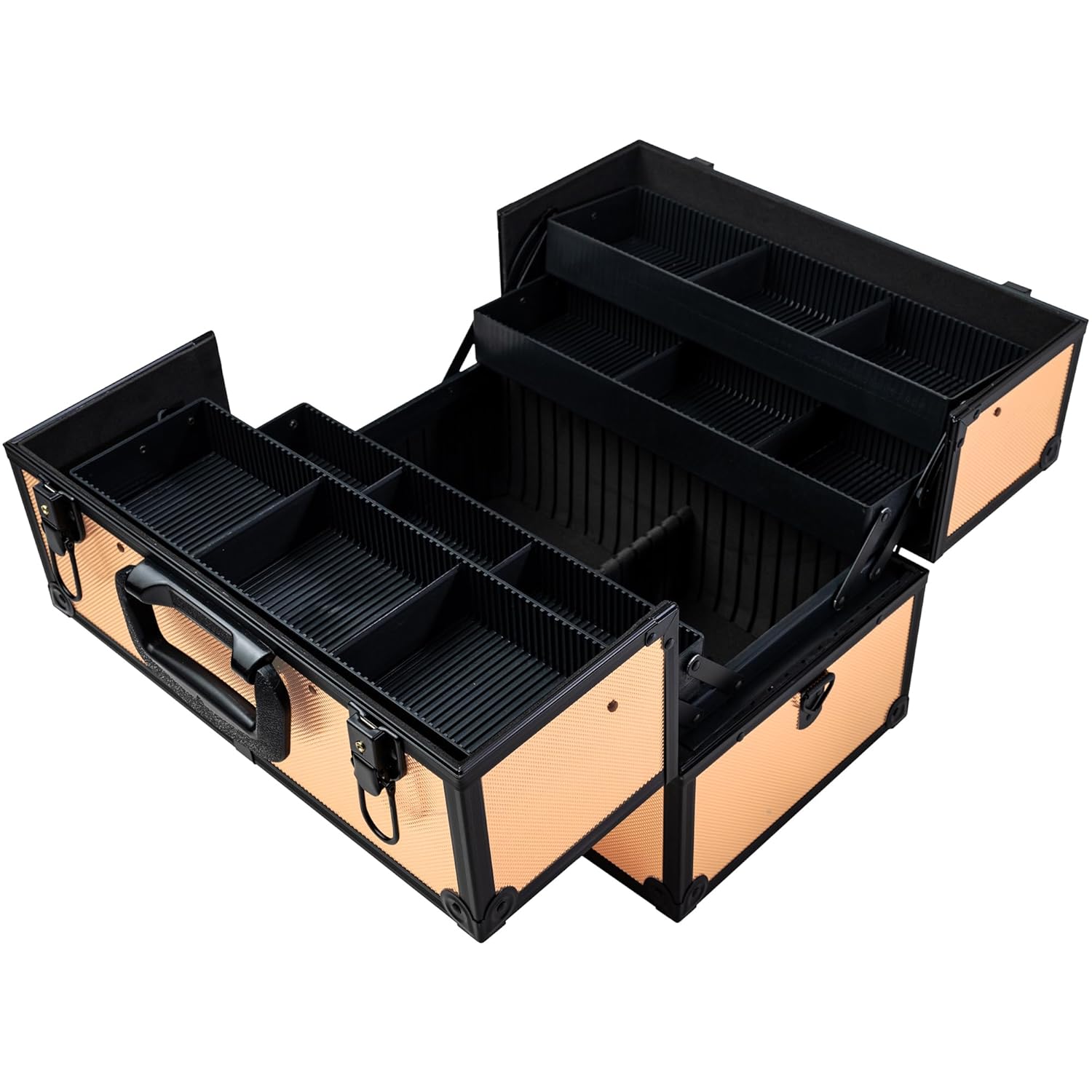 SHANY Essential Pro Makeup Train Case Cosmetic Box Portable Makeup Case Cosmetics Beauty Organizer Jewelry storage with Locks, Multi Compartments Makeup Box and Shoulder Strap - Black Rose