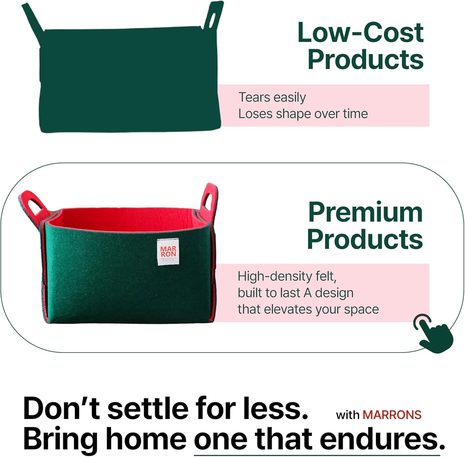 Collapsible DeepGreen Red Felt Storage Bin Small 11"x7.1"x7.1" – Foldable Basket with Handles for Closet, Laundry Room Organization, Decorative Storage Baskets for Shelves Storage