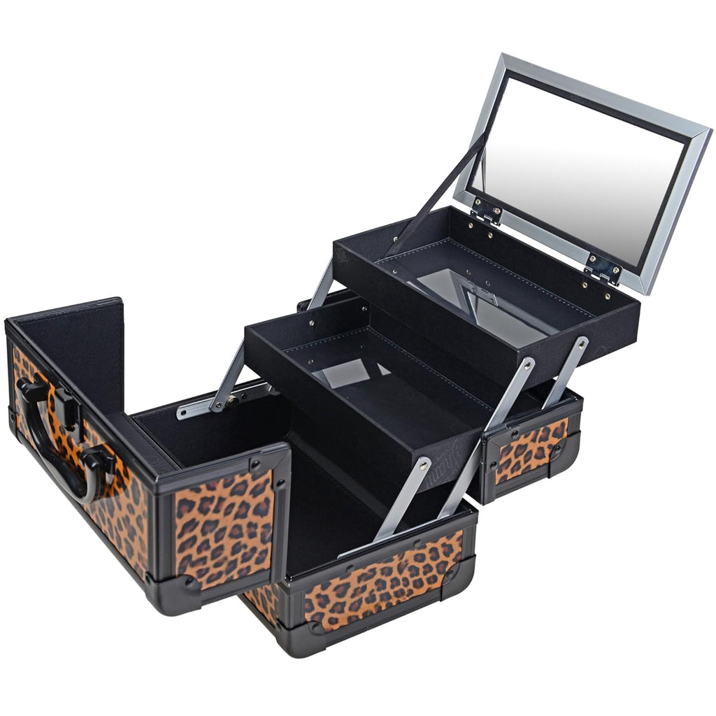 SHANY Chic Makeup Train Case Cosmetic Box Portable Makeup Case Cosmetics Beauty Organizer Jewelry storage with Locks, Multi trays Makeup Storage Box with Makeup Mirror - Lost Cheetah