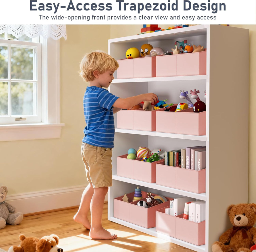 DIMJ Large Closet Shelf Organizer Bins 8 Packs with Handles and Divider, Fabric Trapezoid Storage Baskets, Foldable Clothes Containers Box for Shelf, Towel, Book, Toy, Purse, Hats, Pink