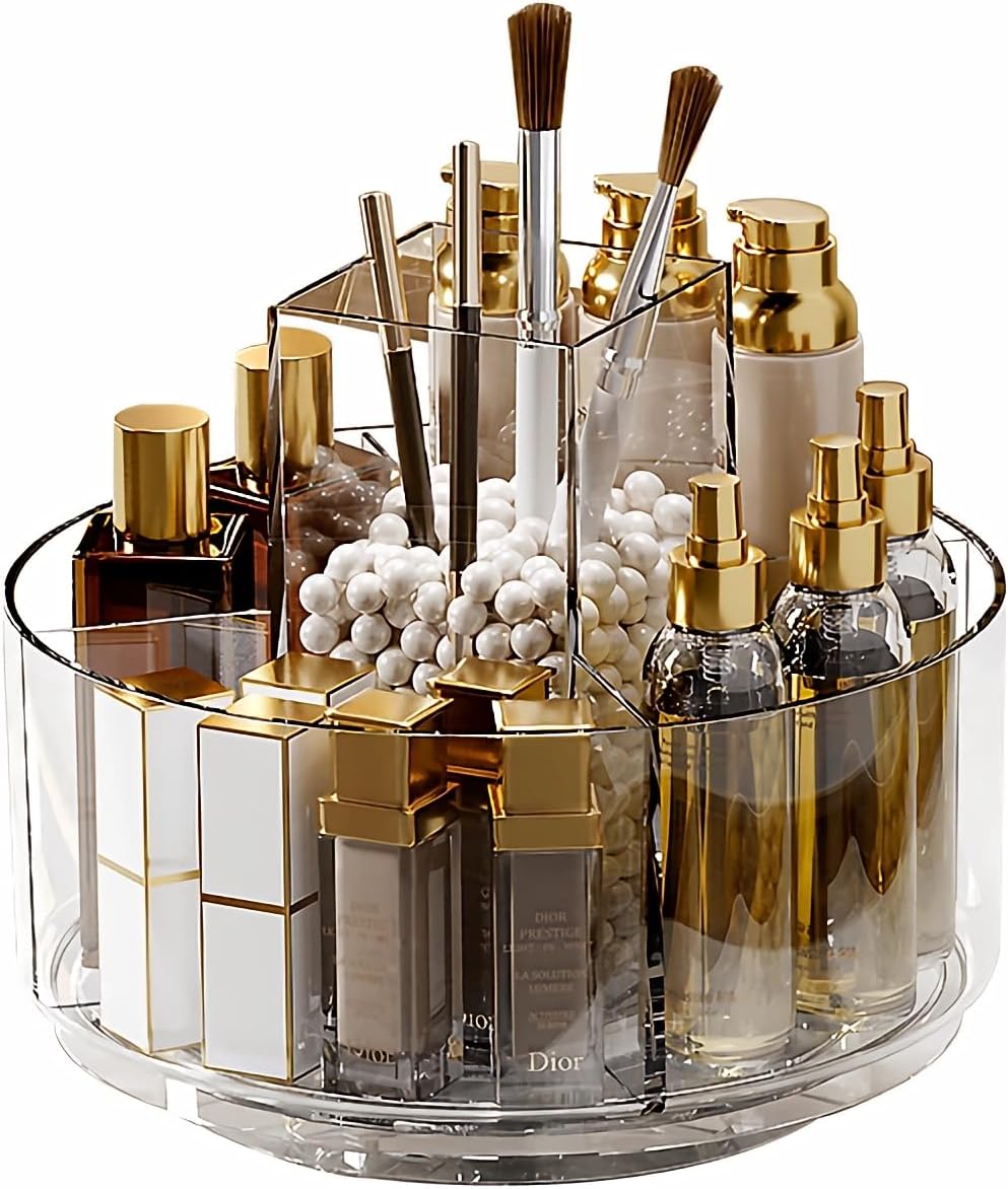 Taiuloo 360 Rotating Makeup Organizer, Lazy Susan Cosmetics Storage Turntable, Round Spinning Brush & Pen Holder, Clear Acrylic Organizer Tray for Vanity, Bathroom, Office Desk
