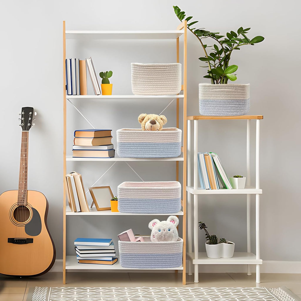 COMFY-HOMI 13" x 8.5" x 5.1" Storage Baskets for Organizing | Cotton Rope Woven Basket | Toy Storage Bin Box | Basket for Shelves, Closet Organizer Bin, Decorative Closet Shelf, 1 Pack, All bule
