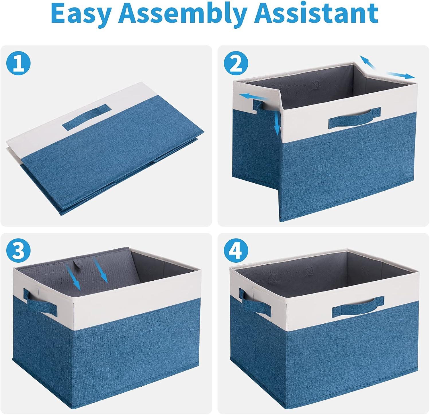 GhvyenntteS 6 Pack Fabric Storage Bins, 15x11x9.6 inch Closet Storage Bins for Shelves with 3 Handles, Foldable Storage Baskets for Shelves, Sturdy Closet Organizers and Storage Boxes, Blue