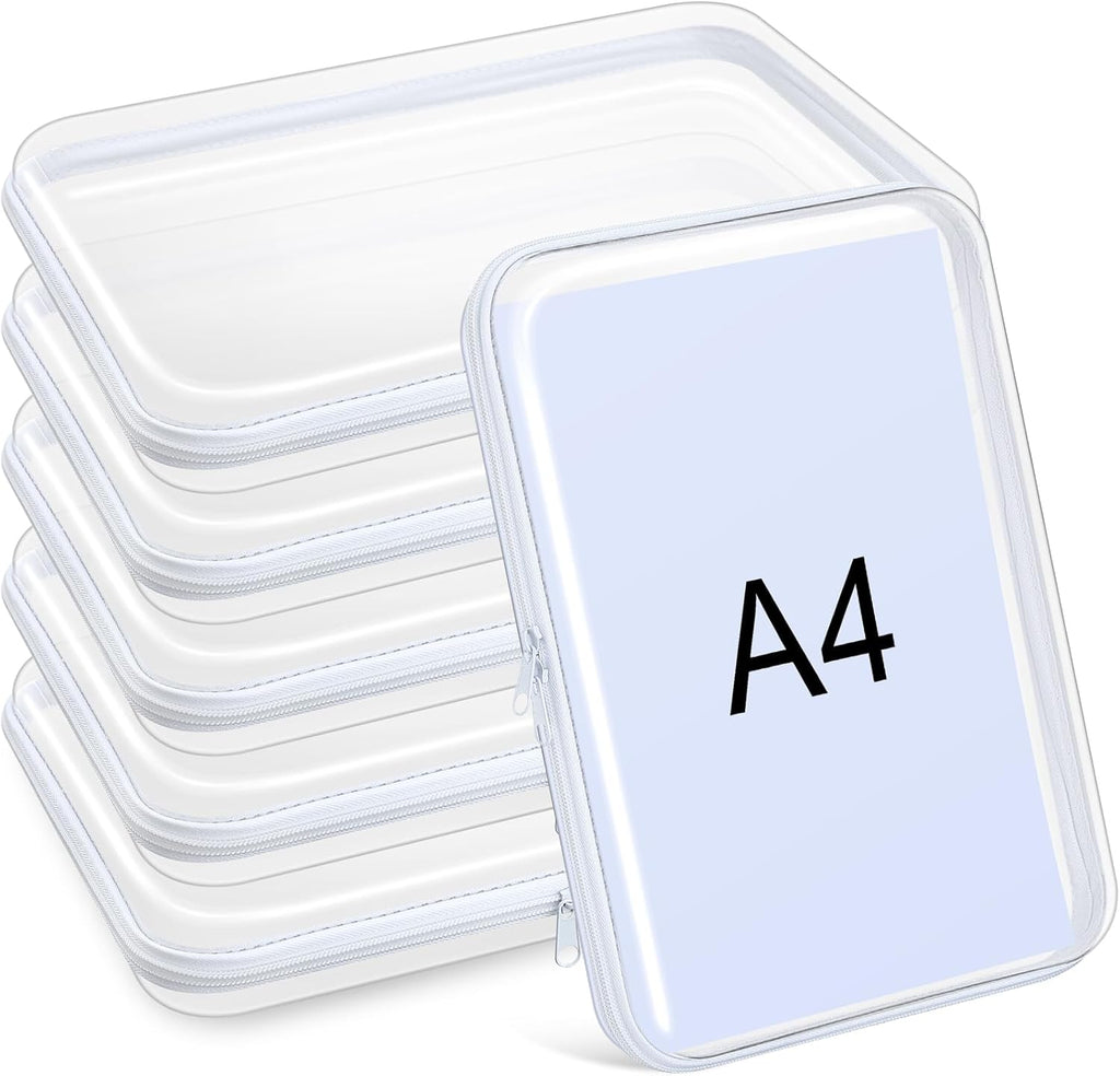 Sanwuta 6 Pcs Clear Hard Zipper Case Hard Plastic Zipper Pouches Transparent Makeup Bag Pencil Pouches for Travel Snacks Christmas Trinket Storage Organizer Box(White,12.6 x 9 x 2 Inch)