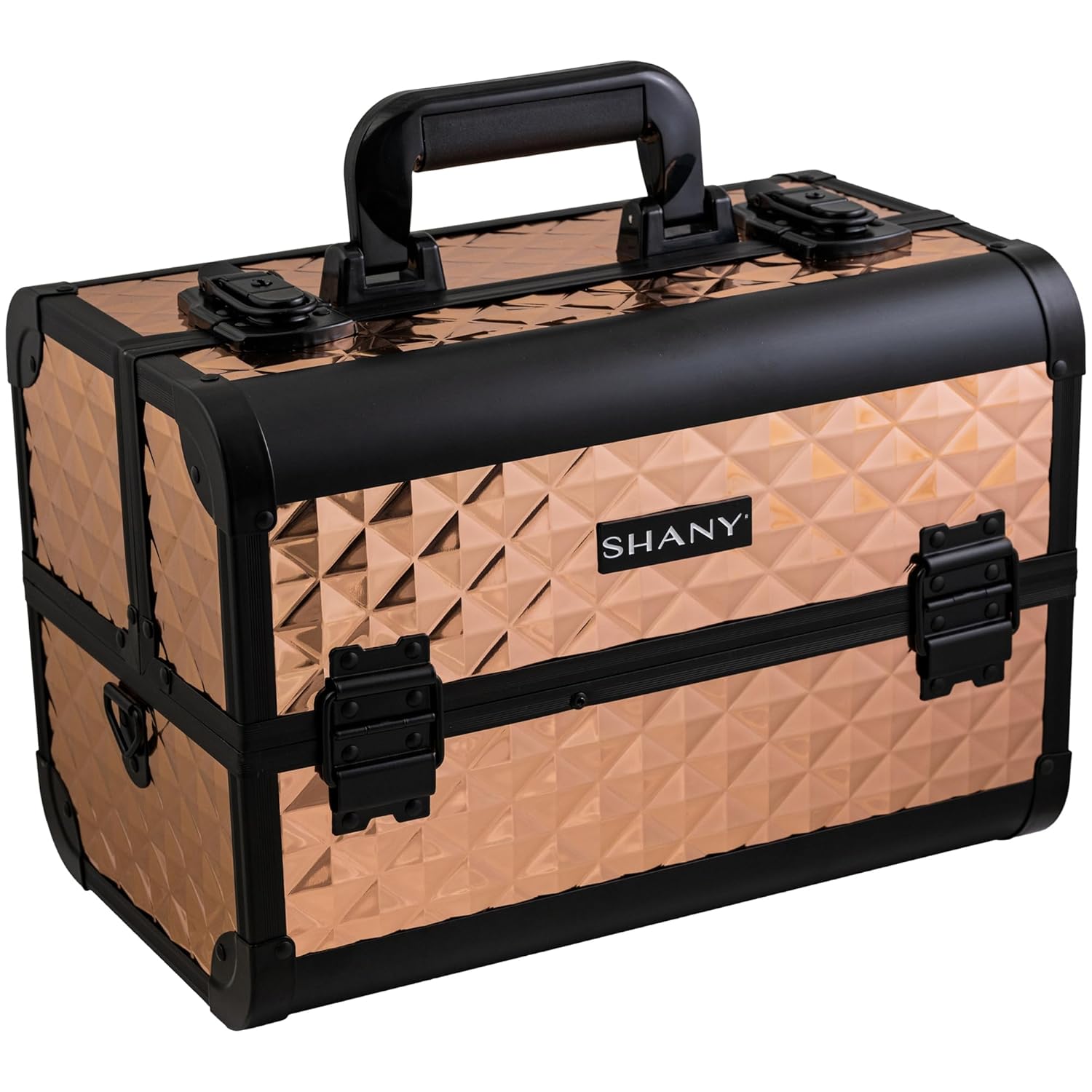 SHANY Premier Fantasy Professional Makeup Train Case Cosmetic Box Portable Makeup Case Organizer Jewelry storage with Locks, 3 Trays,Makeup Brush Holder and Cosmetics Mirror - ROSA