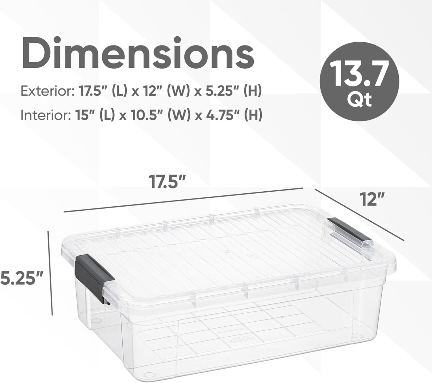Superio Clear Storage Boxes with Lids, 13.7 Quart Plastic Container Bins for Organizing, Stackable Crates, BPA Free, Non Toxic, Odor Free, Organizers for Home, Office and Dorm, 6 Pack
