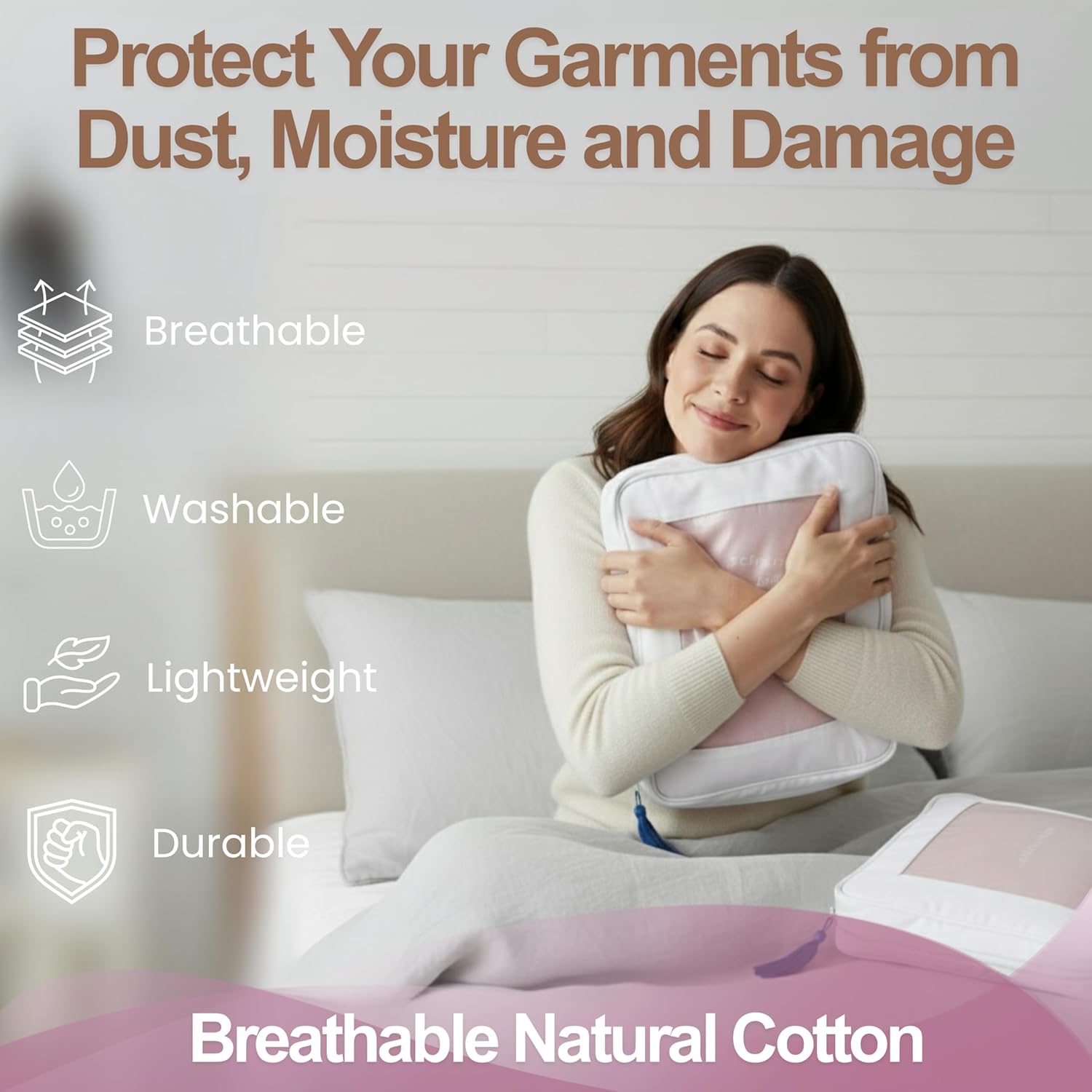 The Cashmere Choice Cashmere Storage Bags for Clothes, Sweaters, Scarves – 100% Cotton Garment Bag – Standard Size