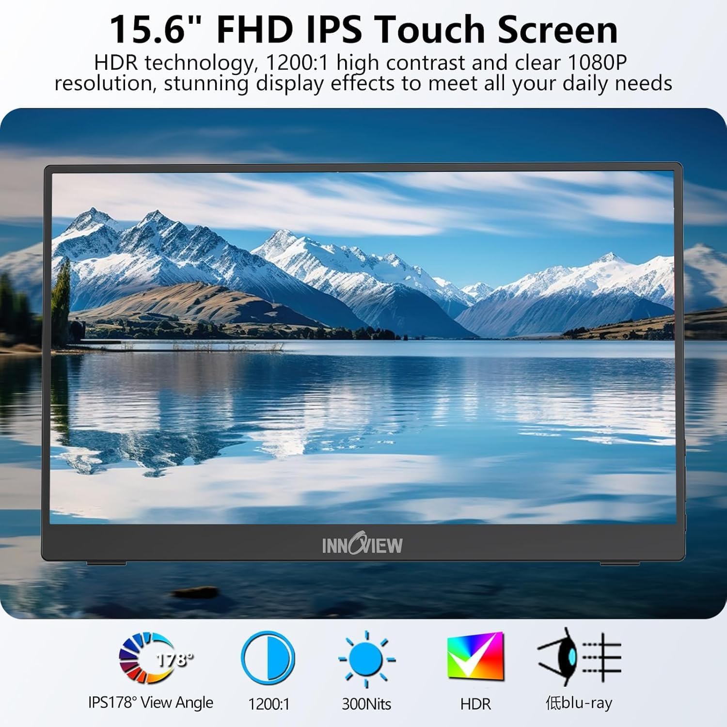 InnoView Portable Monitor Touchscreen 15.6" 1080P 10-Point Touch Screen Monitors Portable with Protective Sleeve Built-in Stand, 1200:1 HDMI USB C Travel Monitor for Laptop, PC, Mac, Phone, Switch
