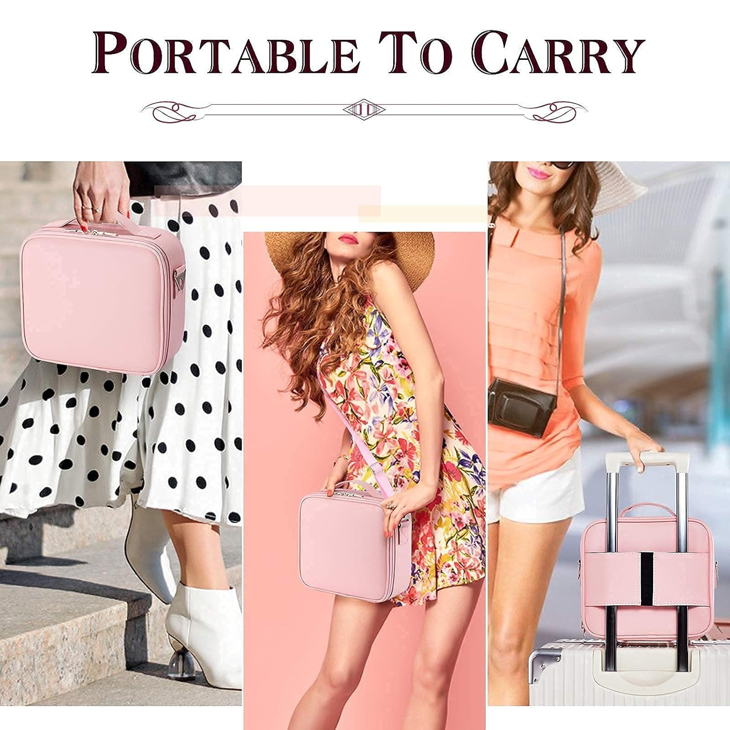 gzcz Travel Makeup Bag,Professional Cosmetic Bags for Women,Portable Makeup Brush Bag Organizer Storage with Adjustable Dividers and Shoulder Strap