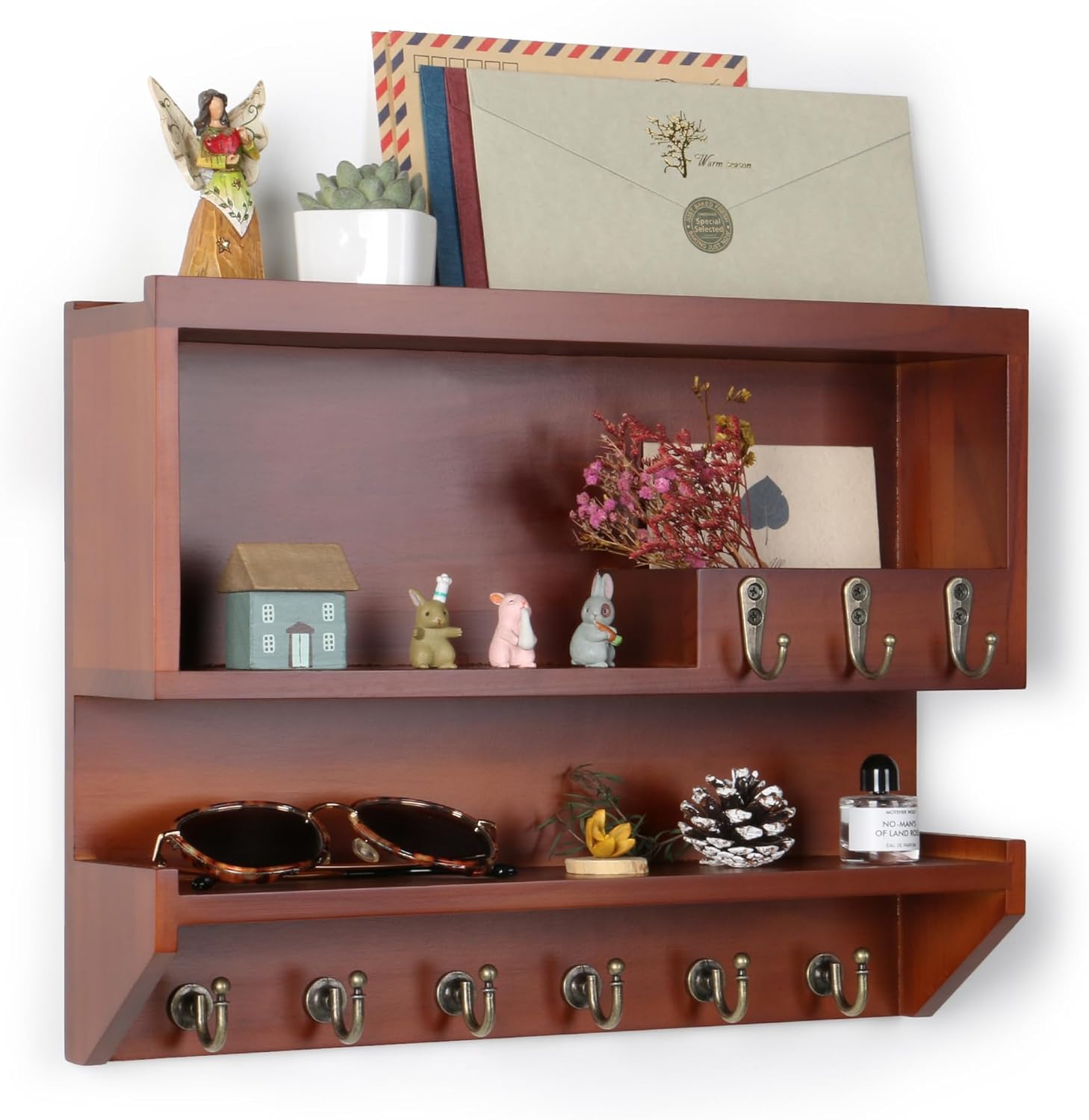 Innovation Key and Mail Holder for Wall, Key Holder Wall Mount, Mail Organizer with 9 Hooks, Auburn