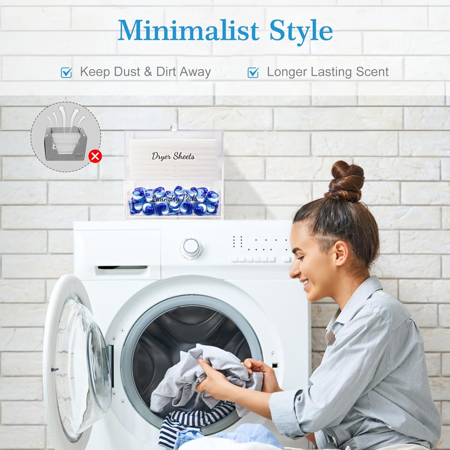 JYPS 1+1 Acrylic Dryer Sheet Holder with Drawer and Bamboo Lid, Clear Acrylic Large-Capacity Laundry Pods Container, Scent Boosters & Powder, Laundry Room Organization decor, Storage Jars Set