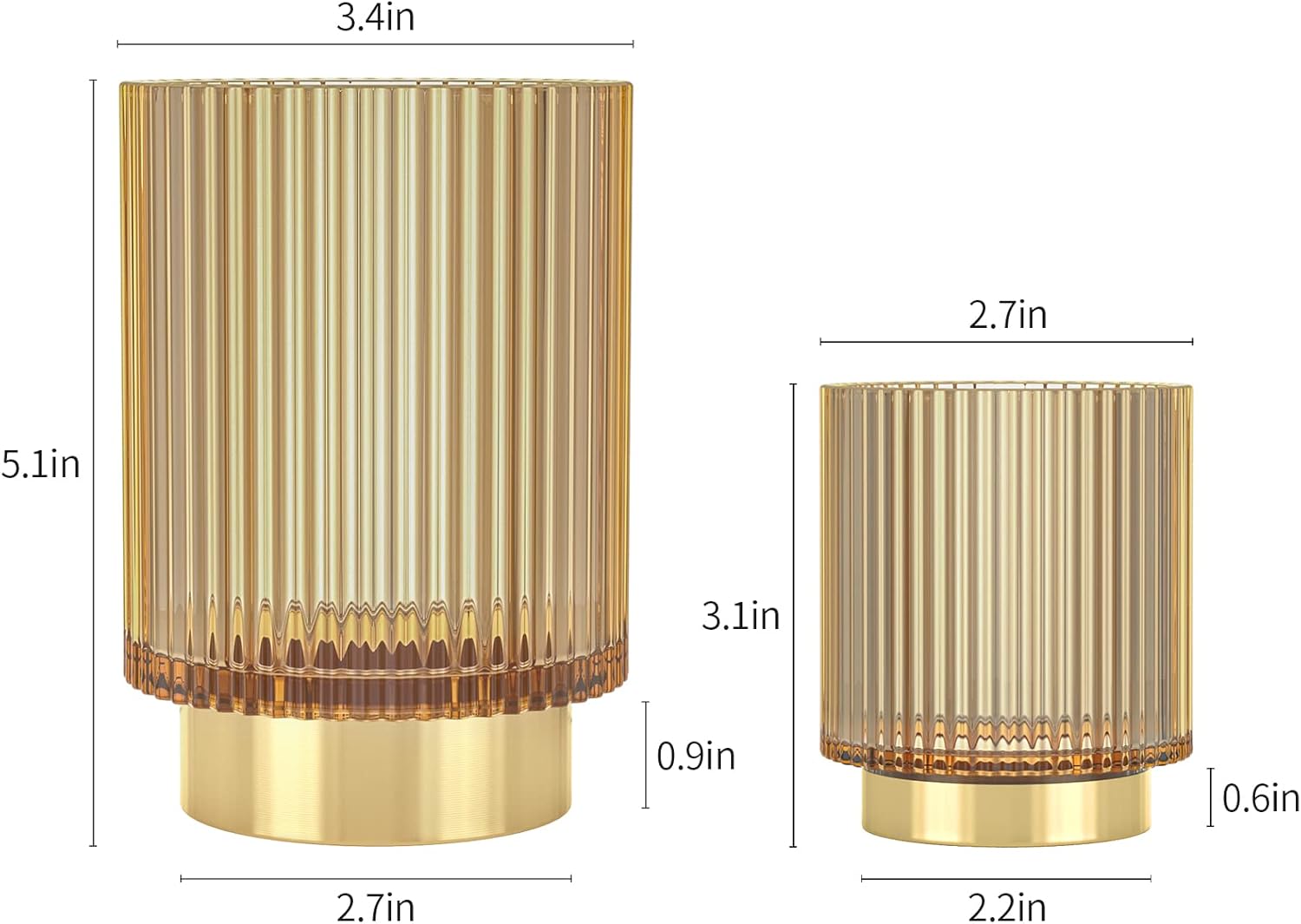 CANITORON Makeup Brush Holder,2 Pack Glass Makeup Brush Holder Organizer Store Cosmetic Tools,Eyeliner,Storage Organizer for Vanity,Bathroom and Bedroom Countertop Storage.(Amber S+L)