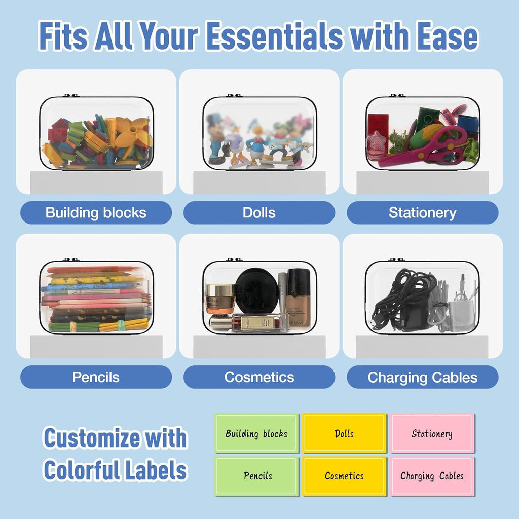 4Pcs Clear Hard Shell Zipper Case, BIiss Plastic Bins for Organizing, Clear Zipper Pouches Makeup Case & Lidded Storage Bins Organizer for Storage Cosmetics, Puzzles, 8.7 x 6.3 x 2.4 Inch