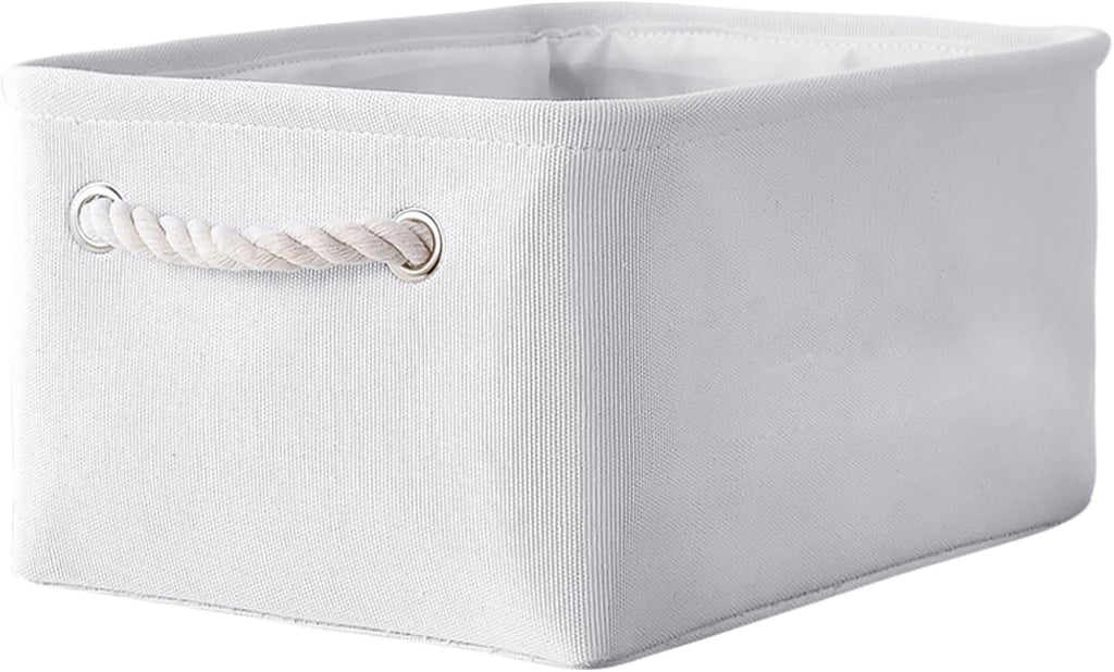 TheWarmHome Decorative Basket for Organizing - Medium-1Pack 13.8L*9.8W*6.7H Rectangular Fabric Storage Bin Organizer Basket with Handles for Clothes (White)