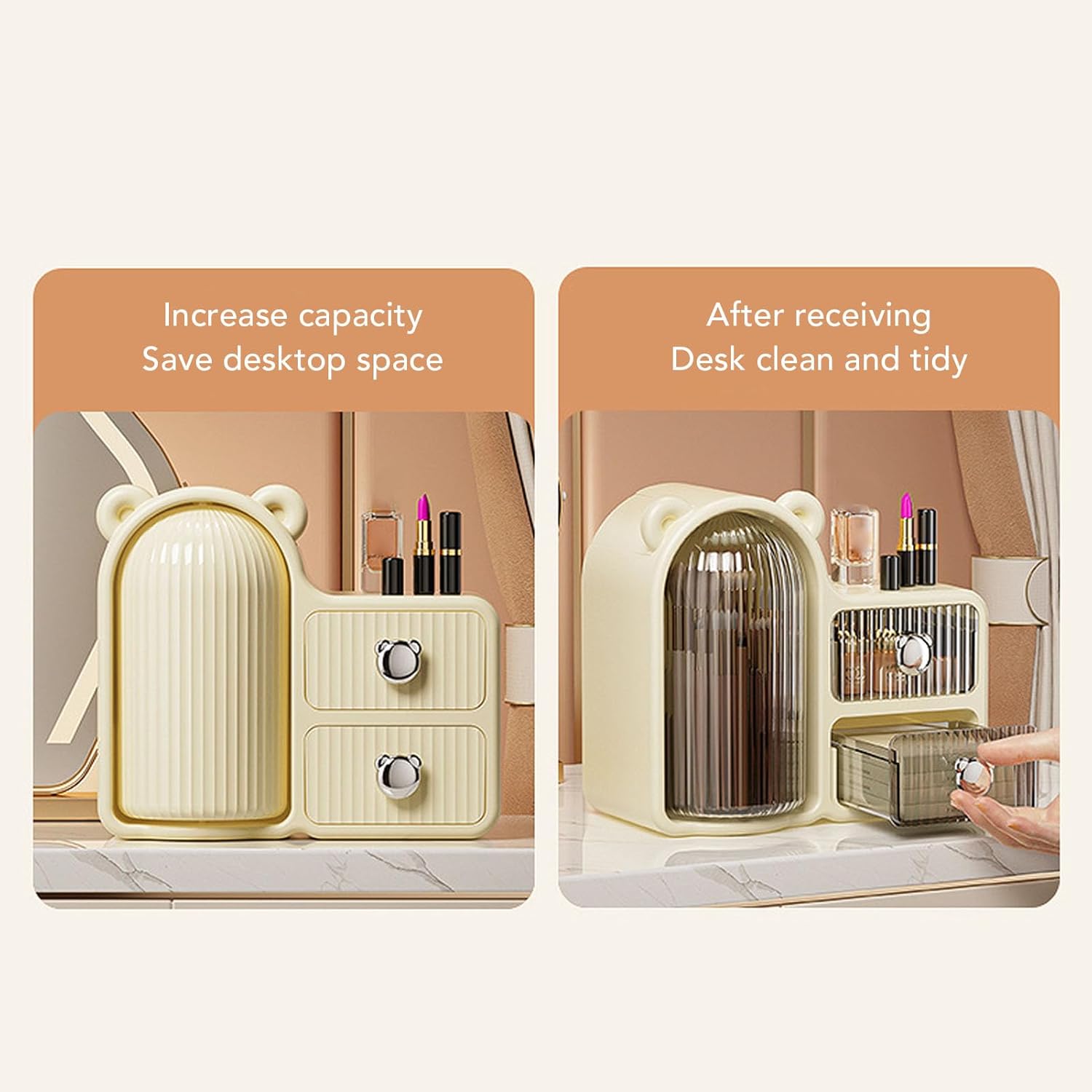 Makeup Organizer, Large Capacity Cosmetic Display Case with Makeup Brush Holder, Vanity Organizer for Eyeshadows, Lipsticks, Foundations