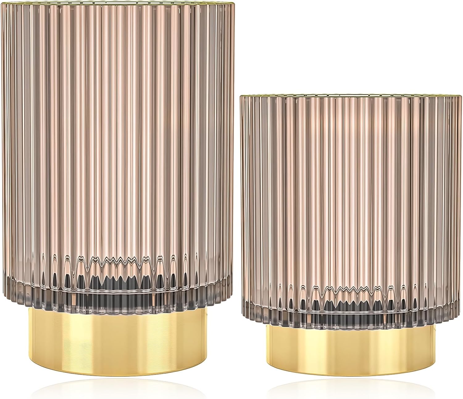 Makeup Brush Holder Organizer, Heavy Crystal Glass Brush Storage Holder, Vintage Cosmetic Make Up Bathroom Brushes Cup Pen Pencil Toothbrush Holder Striped Vase (S+L Pink)