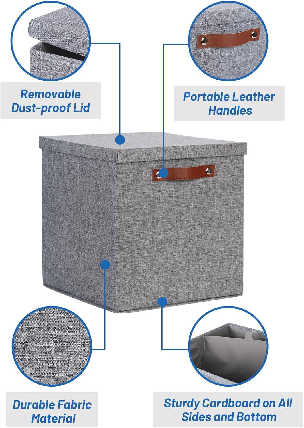 Temary Fabric Storage Bins with Lids 13 Inch Storage Cubes with Lid, Decorative Foldable Storage Boxes for Clothes, Closet Organizers (Grey, 13x13x13inch)