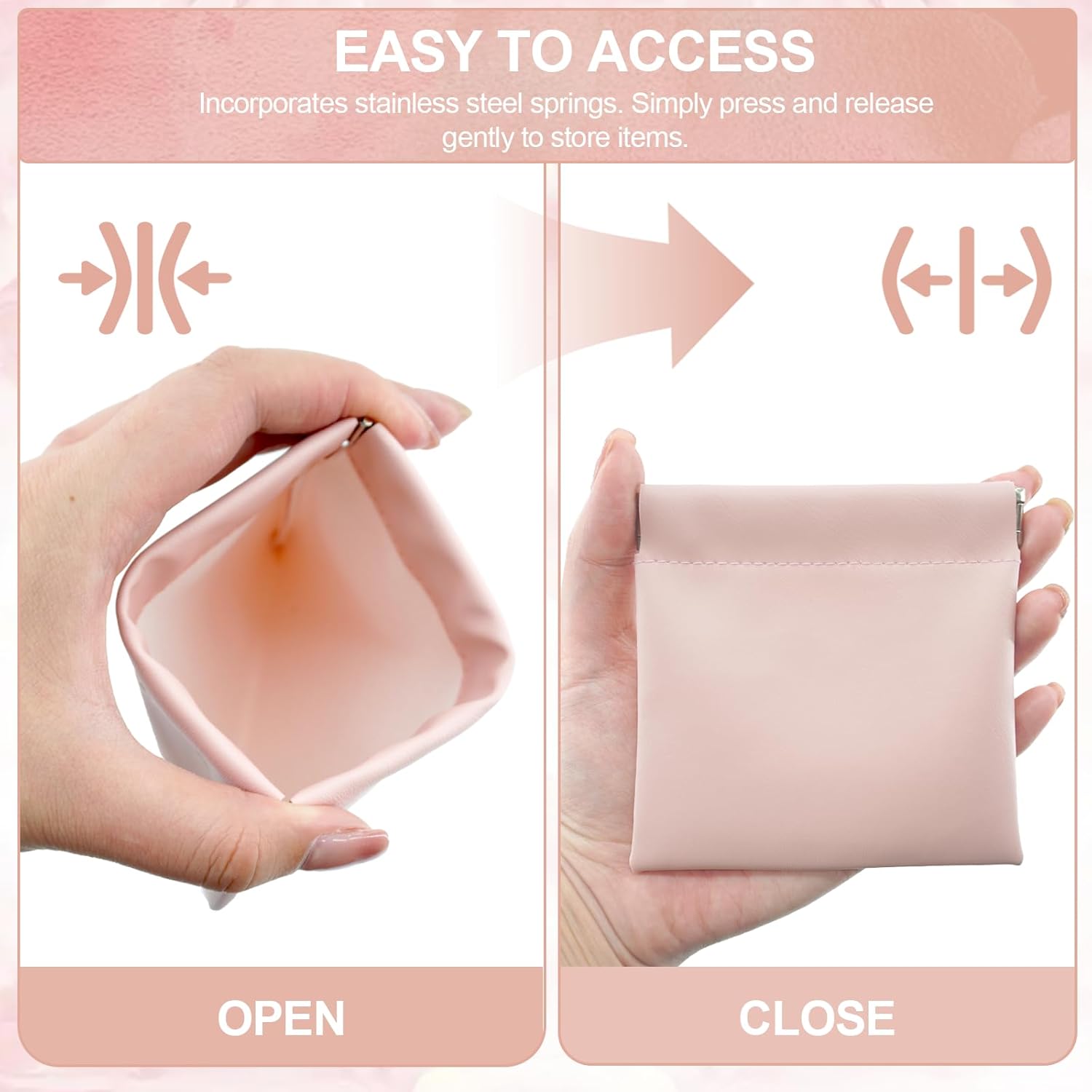 5Pcs Snap Closure Leather Organizer Pouch, Pouchic Leather Organizer, Storage Pouch（Pink）