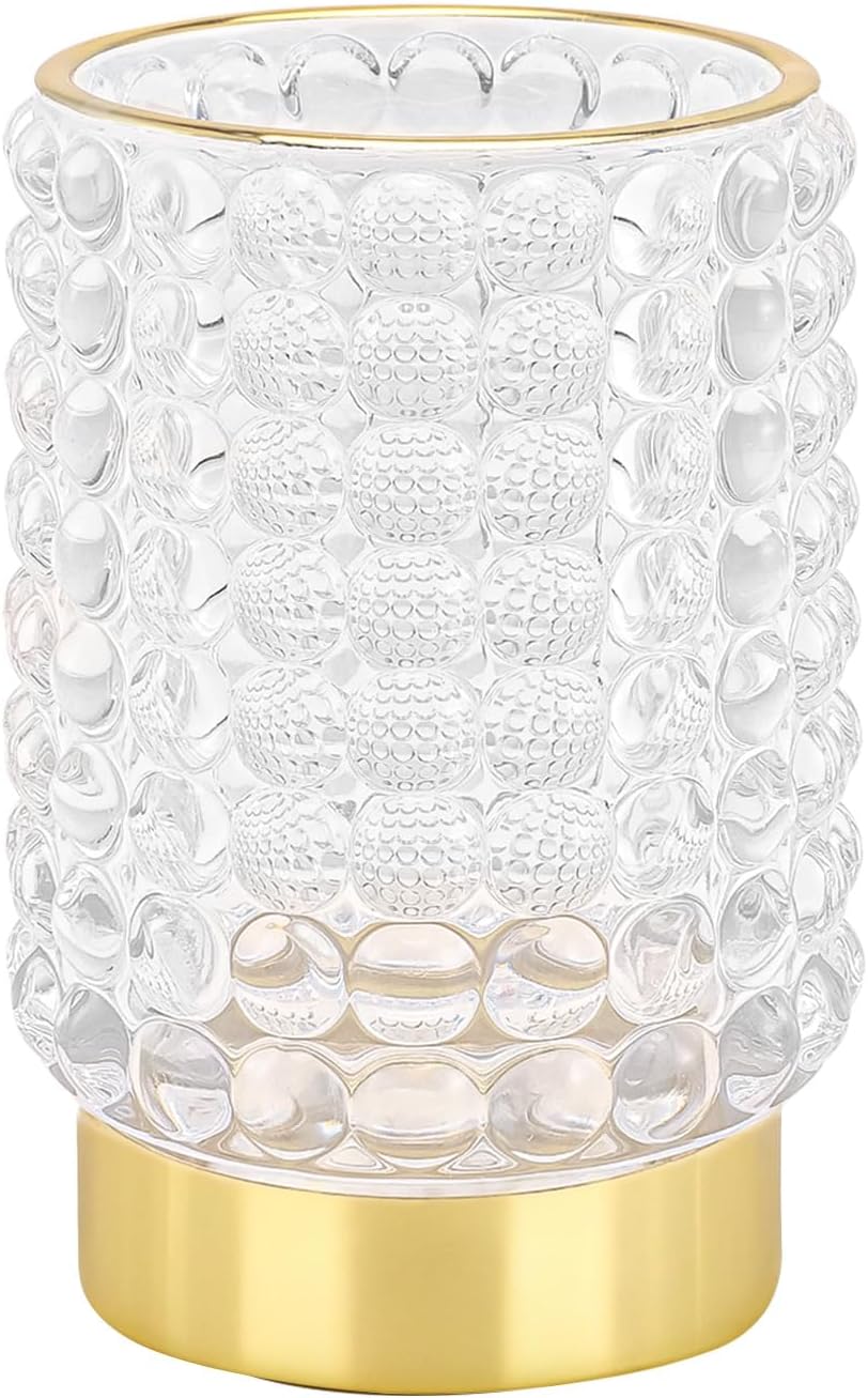 DASITON Makeup Brush Holder Organizer, Crystal Cosmetic Make Up Brush Holder, Glass Makeup Brushes Storage Organizer, Vintage Make Up Cup Desk Pen Pencil Holder, Toothbrush Holders (Clear L)
