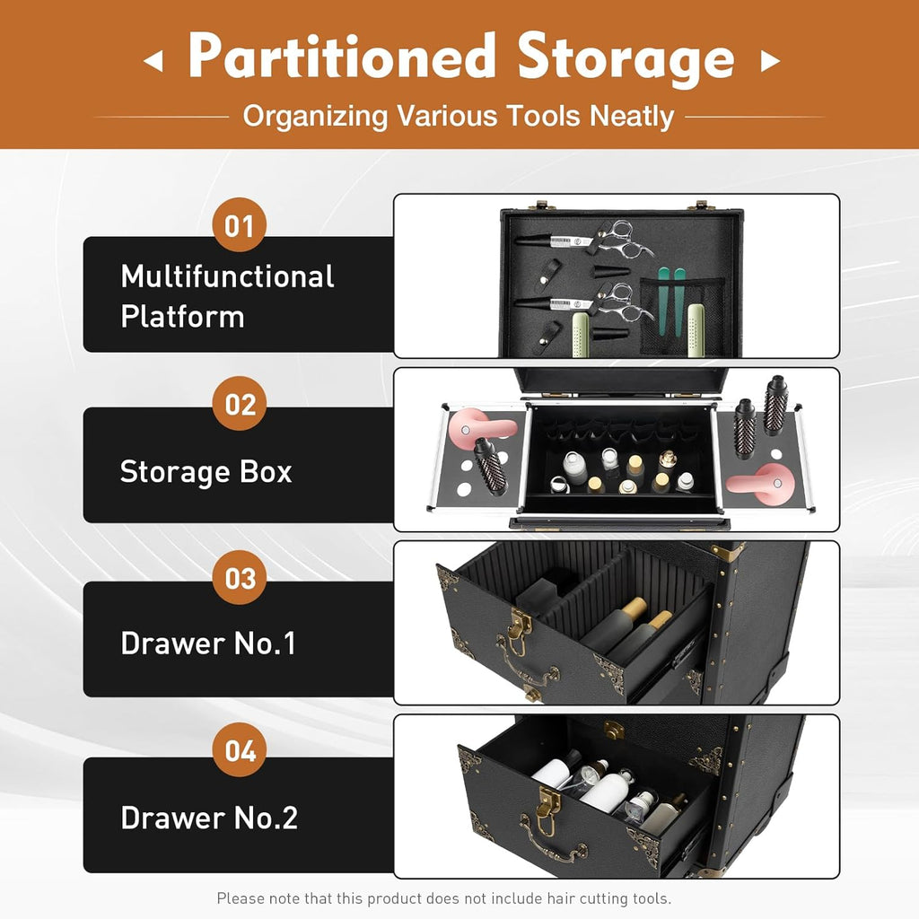 Cosmetic Train Case,Makeup Organizer Travel Case with Multiple Compartments,Rolling Makeup Case,Makeup Train Case,Professional Makeup Case with Wheels for Make-up Artists,55Lbs Load-Bearing