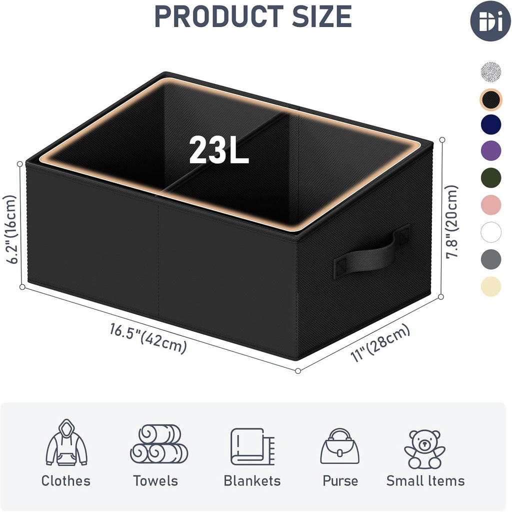 DIMJ Large Closet Shelf Organizer Bins 8 Packs with Handles and Divider, Fabric Trapezoid Storage Baskets, Foldable Clothes Containers Box for Shelf, Towel, Book, Toy, Purse, Hats, Black