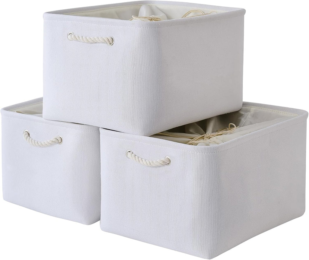 TheWarmHome Organization and Storage Basket for Shelves - Extra Jumbo 3 Pack 20.5x15.8x13.8 inch Cube Storage Bins for Toy Closet Box Home Organizer Gift (White)